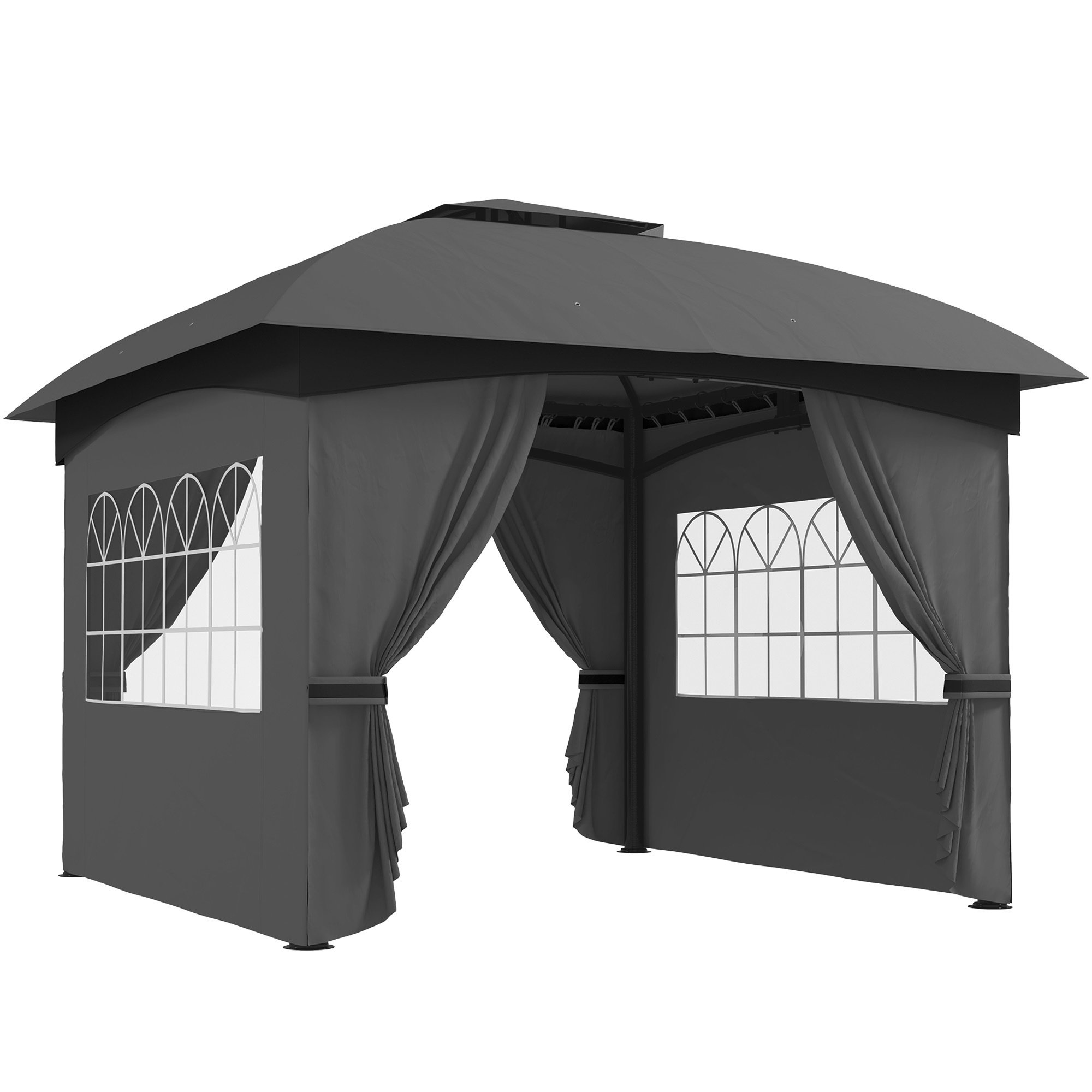 11' x 11' Outdoor Gazebo, Double Roof Patio Gazebo with Curtains, Church Windows, Galvanized Steel Frame, Dark Gray (Drop Shipping Only, Not for Amazon)