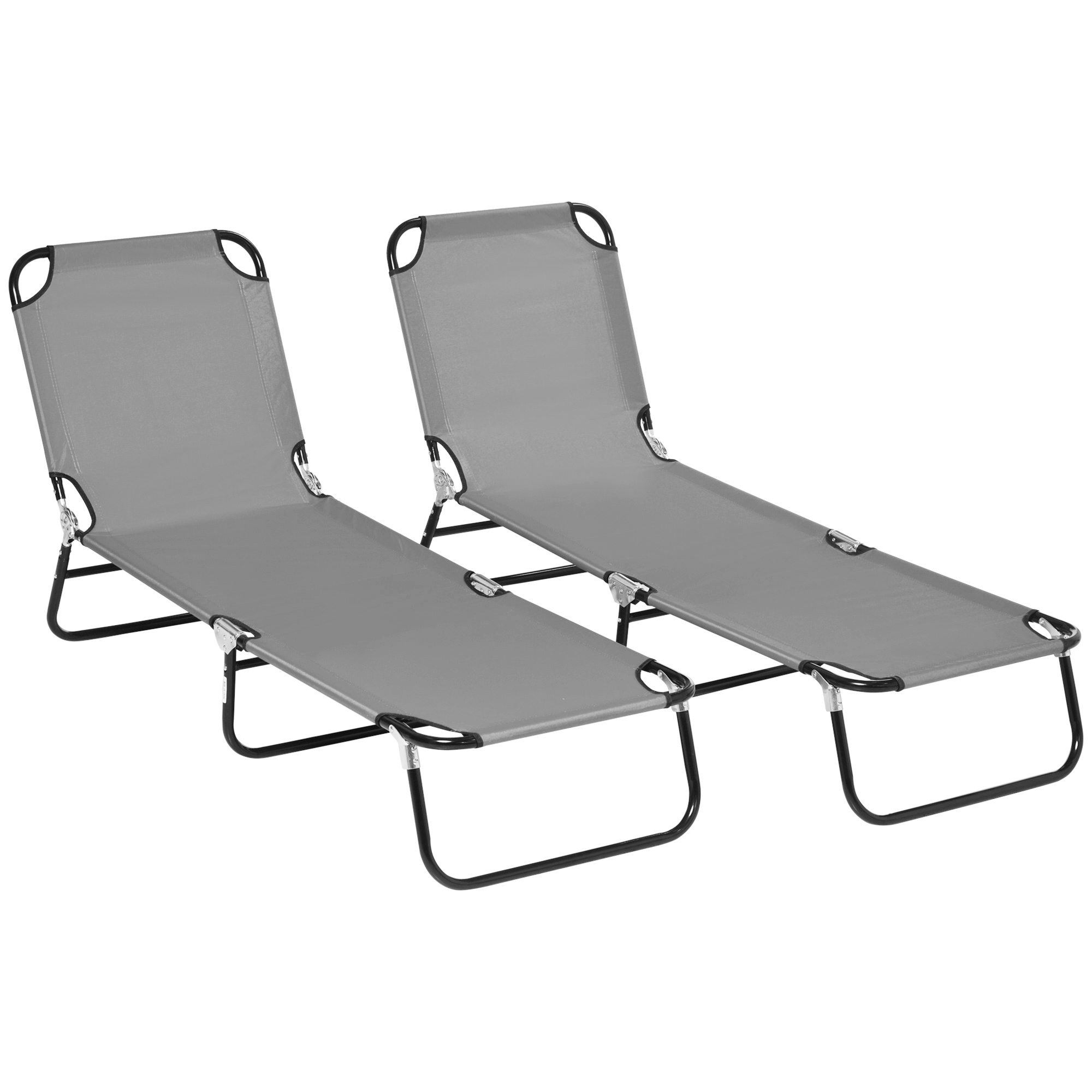 Folding Sun Loungers Set of 2, Outdoor Day Bed with 5-Position Adjustable Backrest, Portable Recliner Garden Chairs with Breathable Mesh for Beach, Patio, Dark Grey (Drop Shipping Only, Not for Amazon)