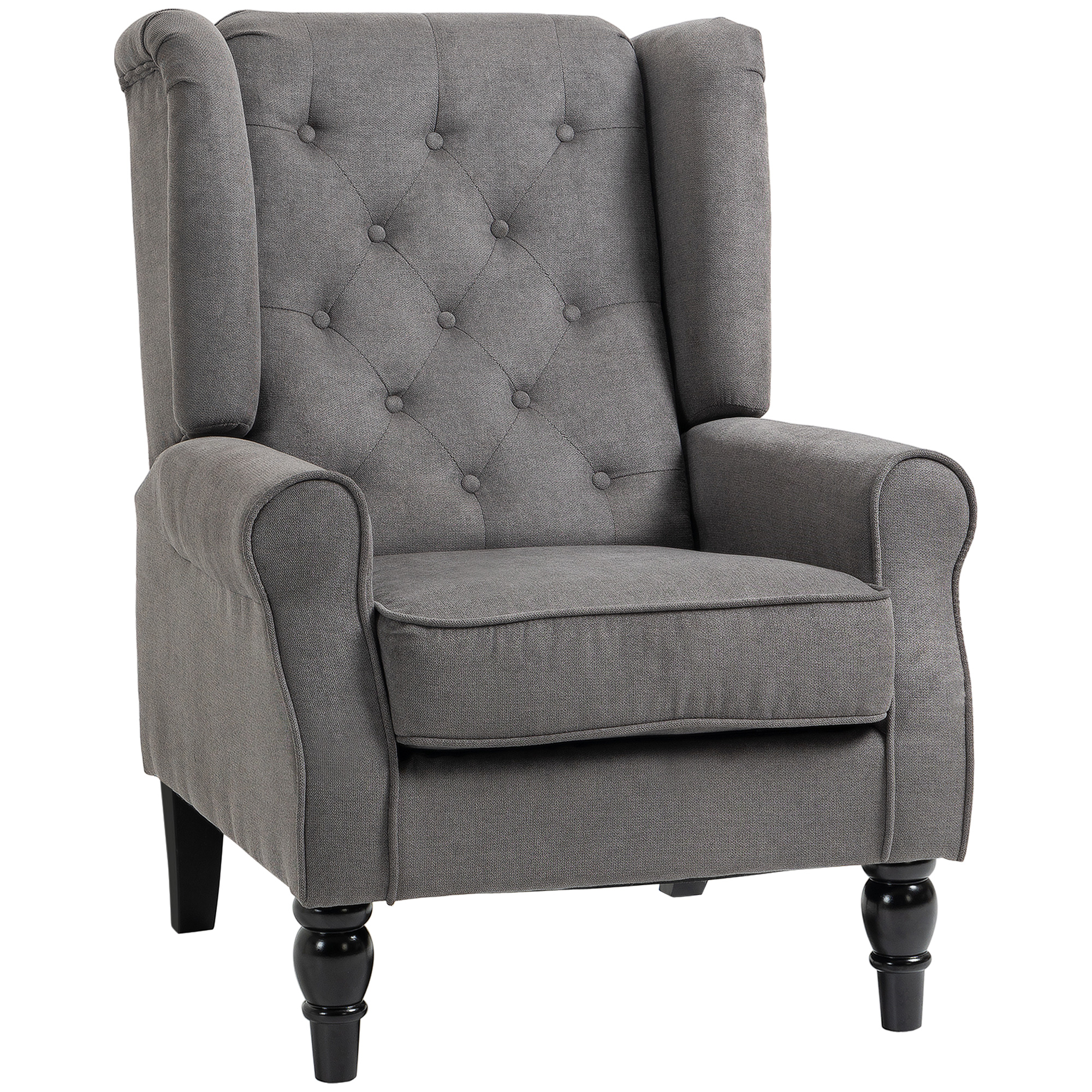 Wingback Accent Chair for Living Room, Button-Tufted Lounge Chair with Round Armrests and Wood Legs, Dark Gray (Drop Shipping Only, Not for Amazon)