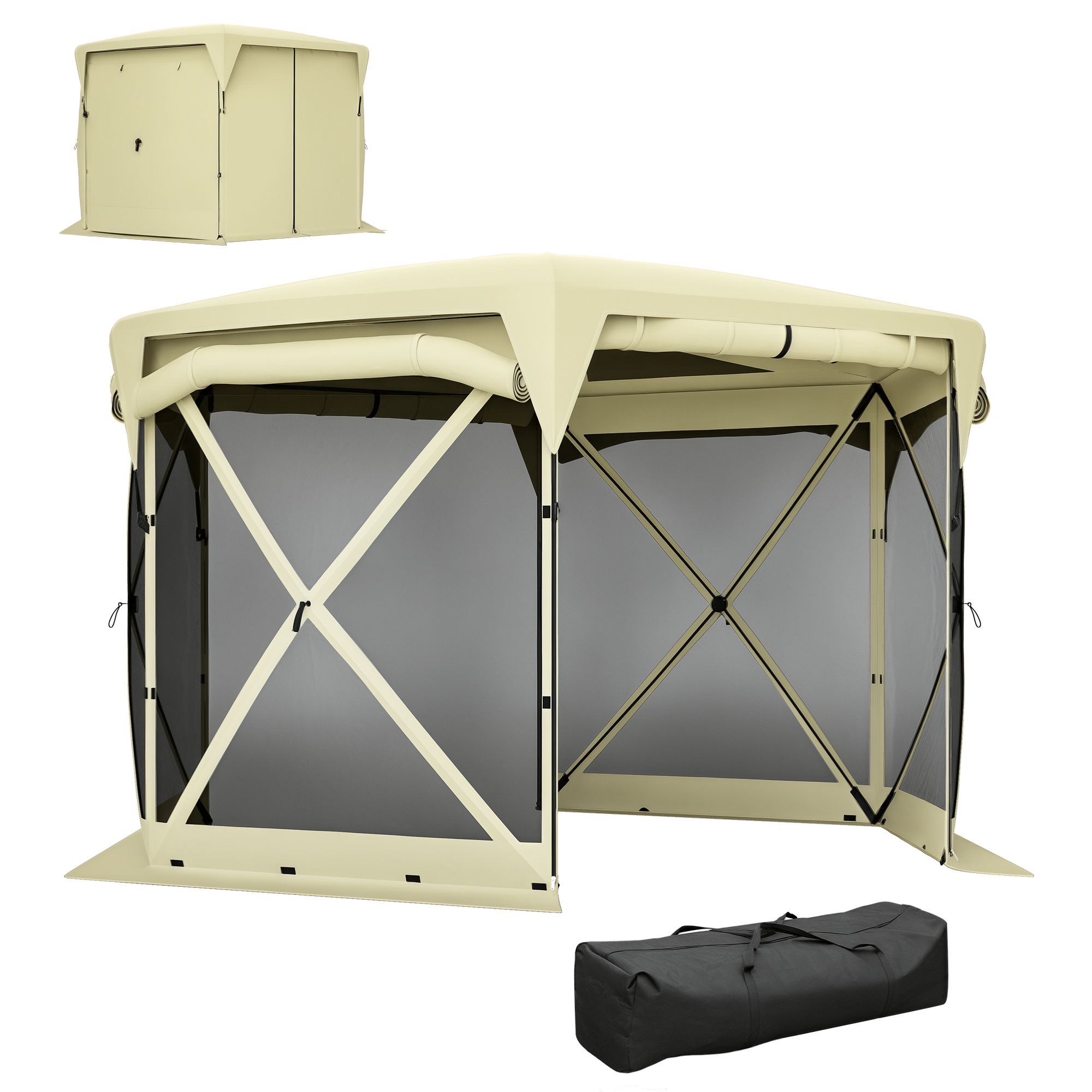 11 x 11ft Pop Up Gazebo Screen Tent with Removable Roof Cover, Roll-up Wind Panels for Camping, Backyard, Dark Gray (Drop Shipping Only, Not for Amazon)