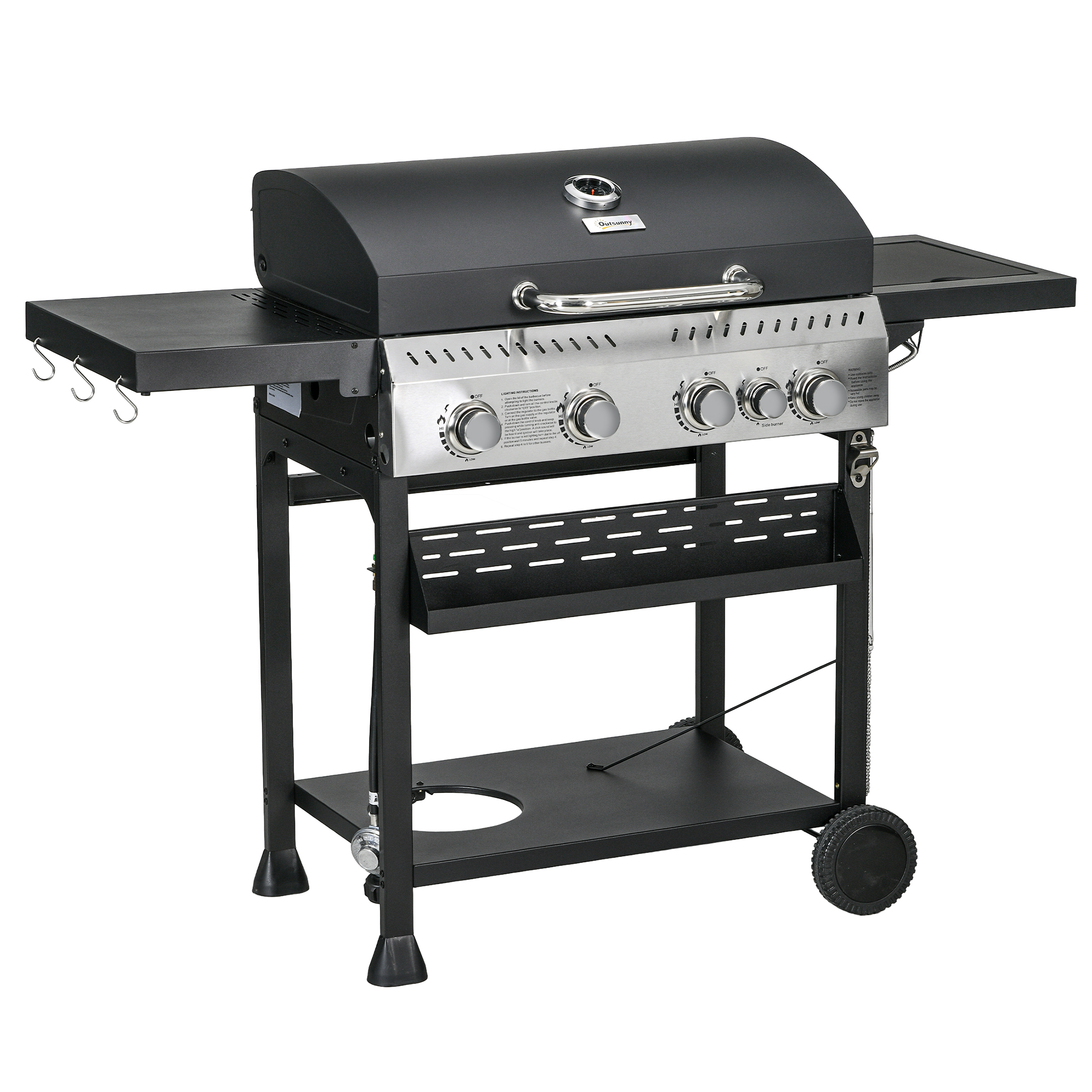 4 Burner Propane Gas Grill with Side Burner, 40,000 BTU Outdoor Barbeque with Shelves, Thermometer, Bottle Opener, Black (Drop Shipping Only, Not for Amazon)