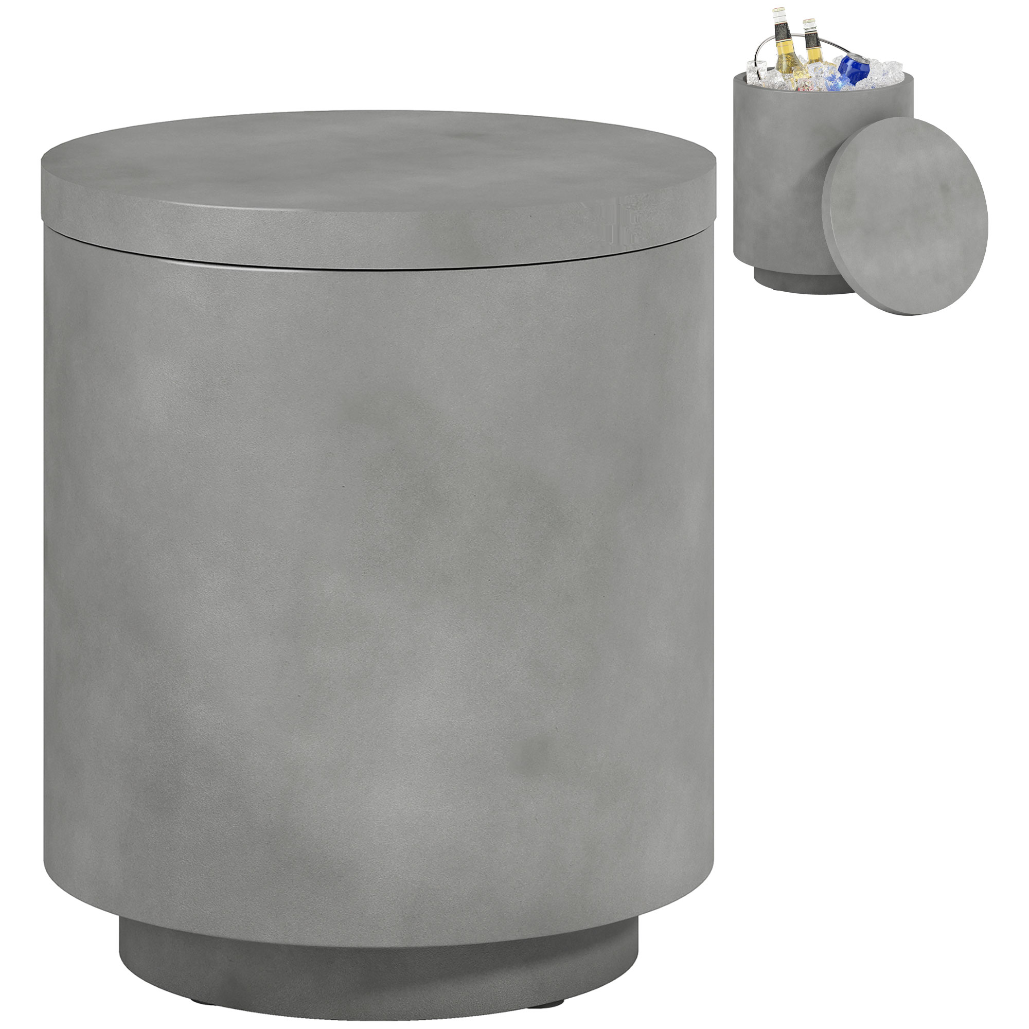 2.6 Gal Outdoor Side Table, 3-In-1 Concrete Cooler Bar Table with Storage, Removable Ice Bucket and Lid, Gray (Drop Shipping Only, Not for Amazon)
