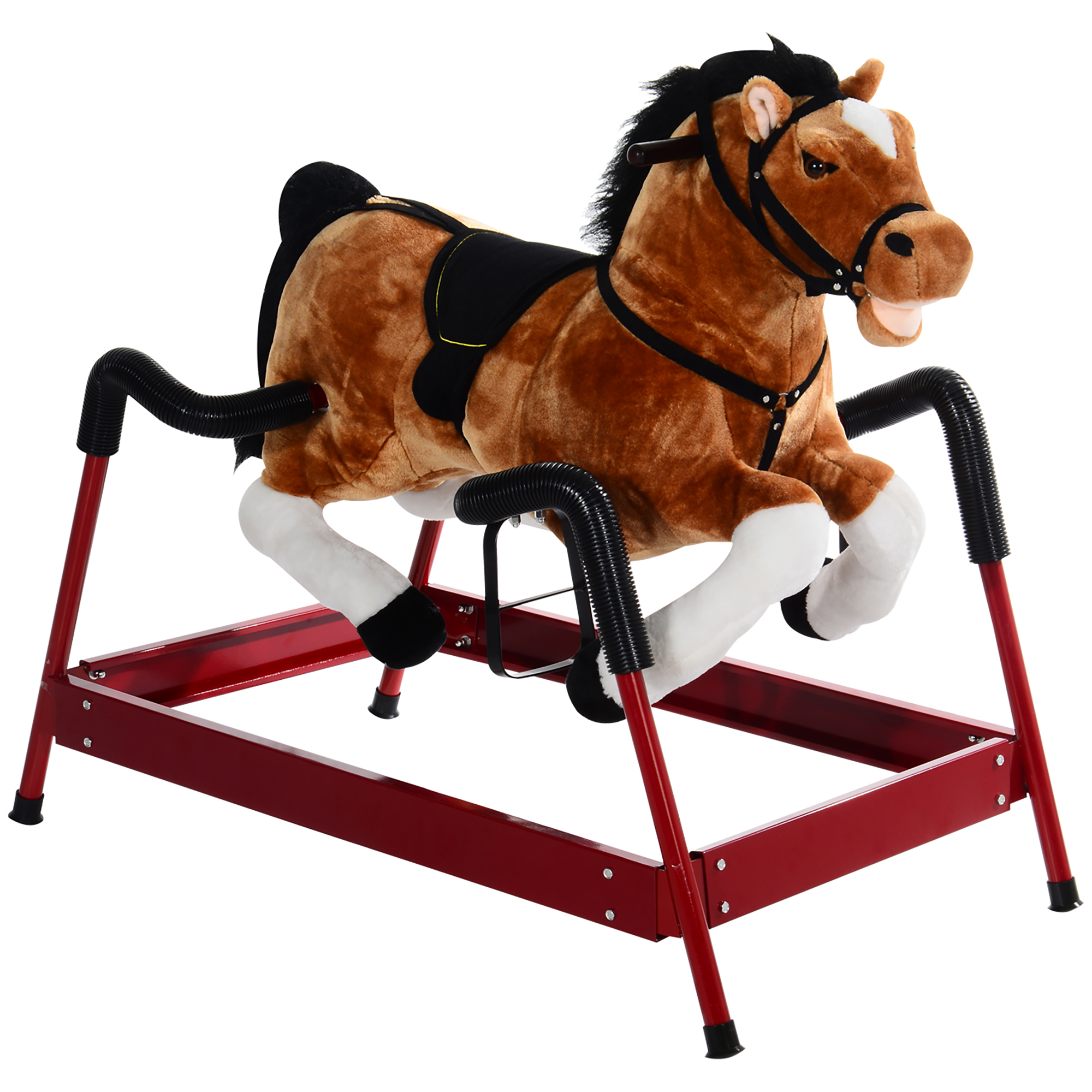 Qaba Durable Kids Plush Spring Style Horse Bouncing Rocker Toy with Realistic Sounds (Drop Shipping Only, Not for Amazon)