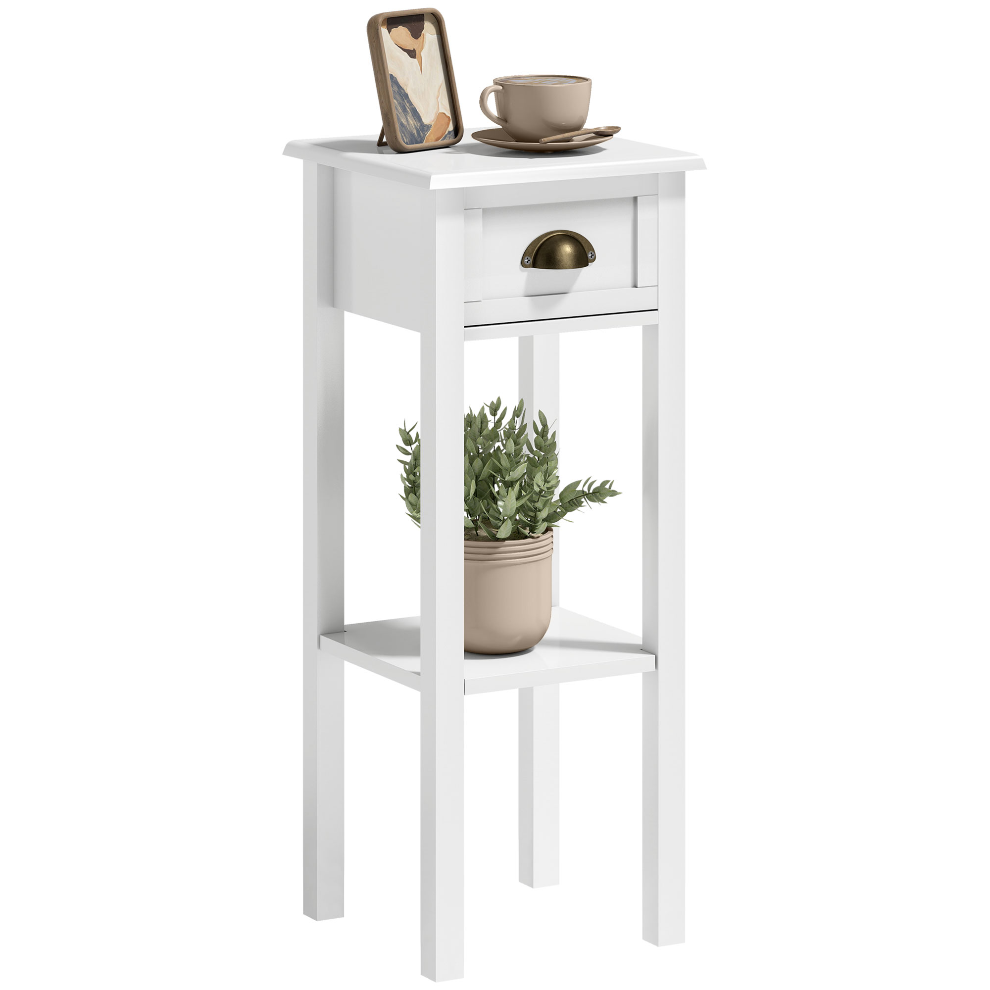 2-Tier Side Table with Drawer and Shelf, End Table for Living Room and Hallway, Red (Drop Shipping Only, Not for Amazon)