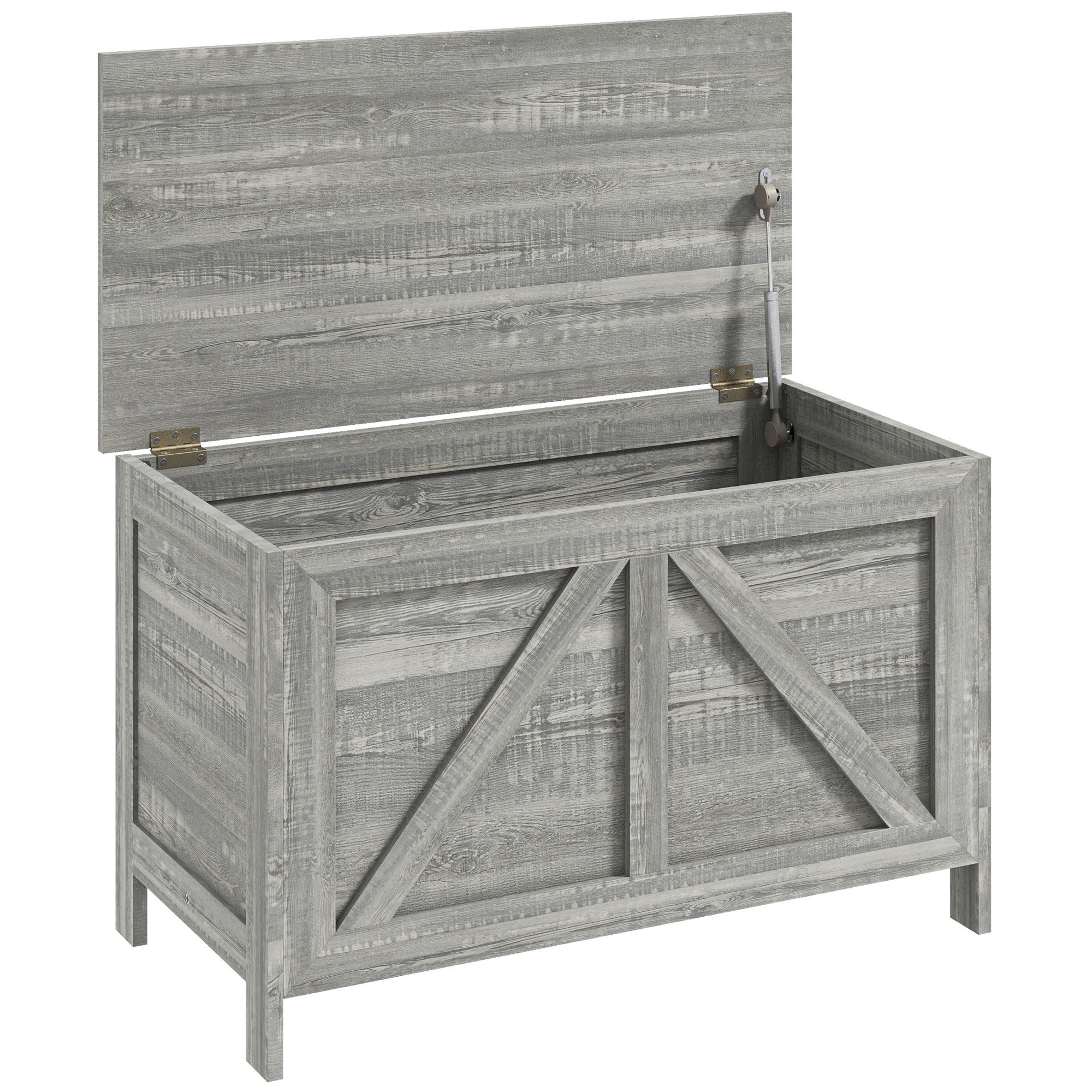 Storage Chest, Farmhouse Lift Top Box Organizer with Safety Hinge, for Bedroom, Entryway, Living Room, Gray Wood Grain (Drop Shipping Only, Not for Amazon)