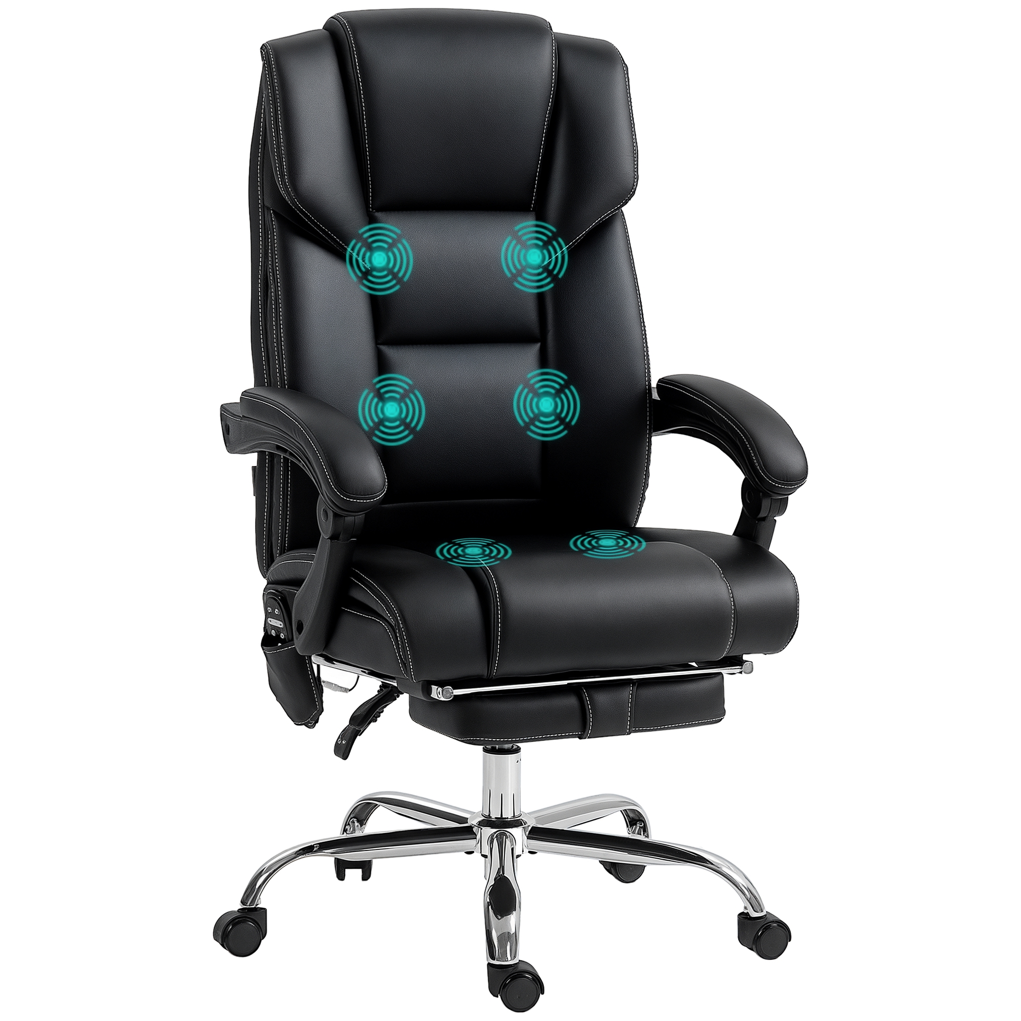 6 Point Vibration Massage Office Chair with Heat, PU Leather Computer Chair with Adjustable Height Reclining Back, Black (Drop Shipping Only, Not for Amazon)