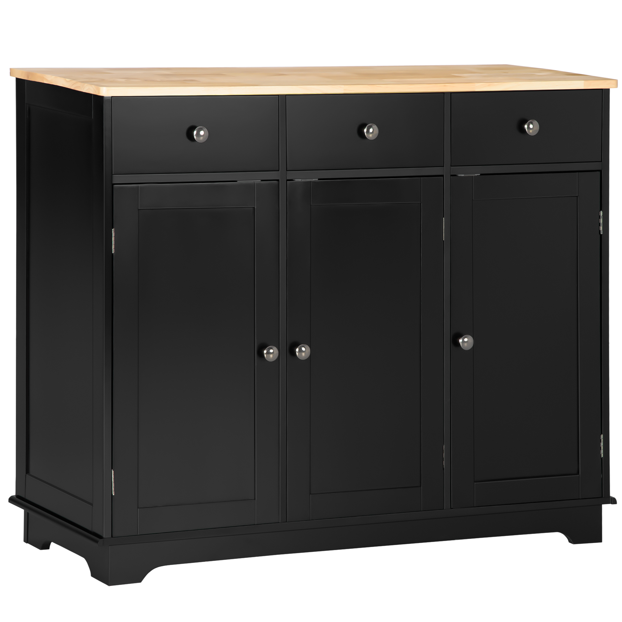 Sideboard with Rubberwood Top and Adjustable Shelves for Dining Room, Kitchen - Black (Drop Shipping Only, Not for Amazon)