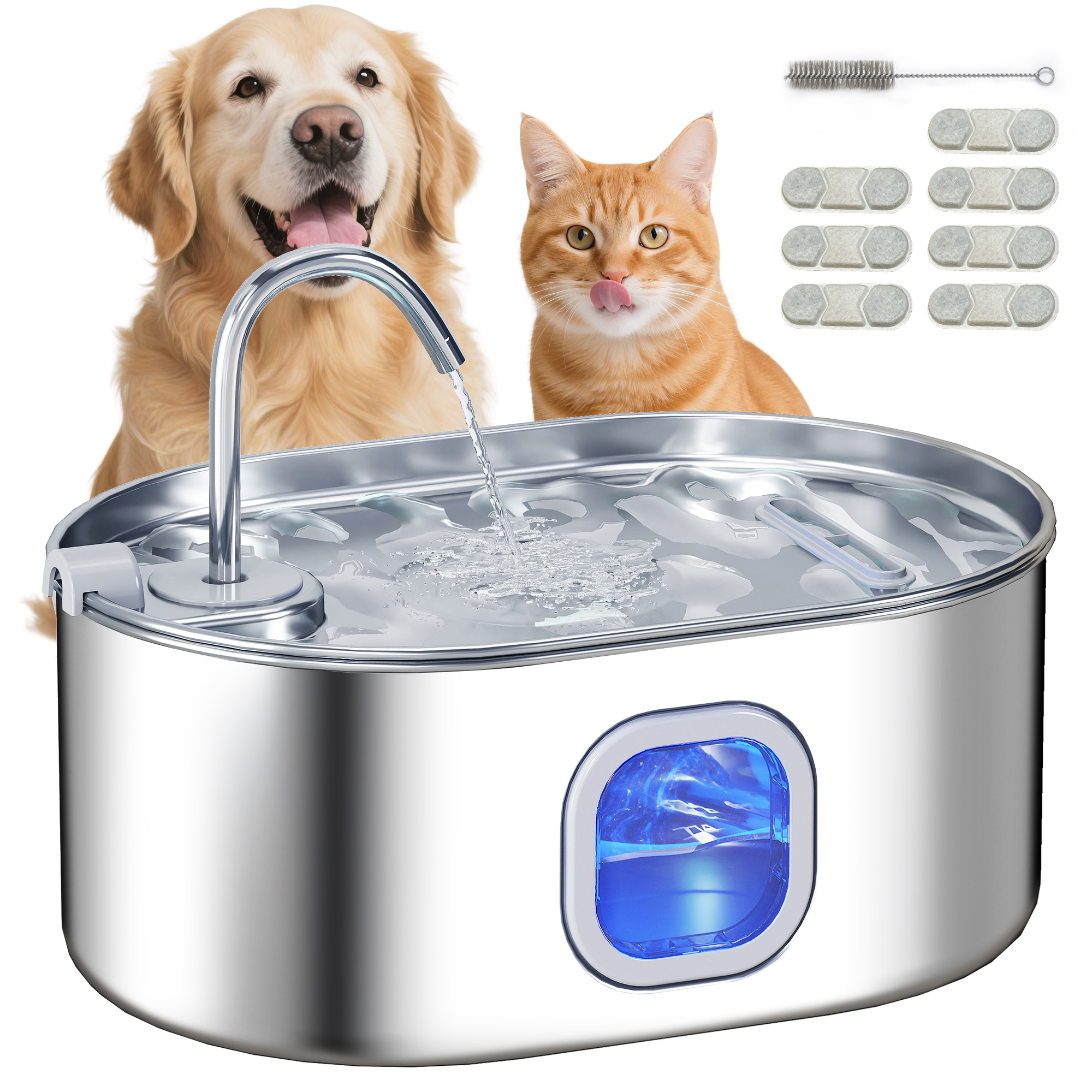246 oz./7L Stainless Steel Cat Water Fountain with Filters, Ultra-Quiet Pump, for Cats, Dogs & Multi-Pet Homes (Drop Shipping Only, Not for Amazon)
