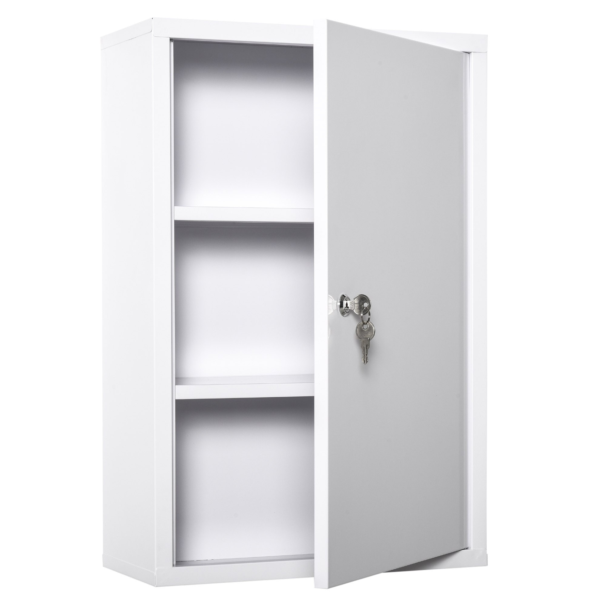 Steel Wall Mount Medicine Cabinet 3 Tier Emergency Box for Bathroom Kitchen, Lockable with 2 Keys - White (Drop Shipping Only, Not for Amazon)