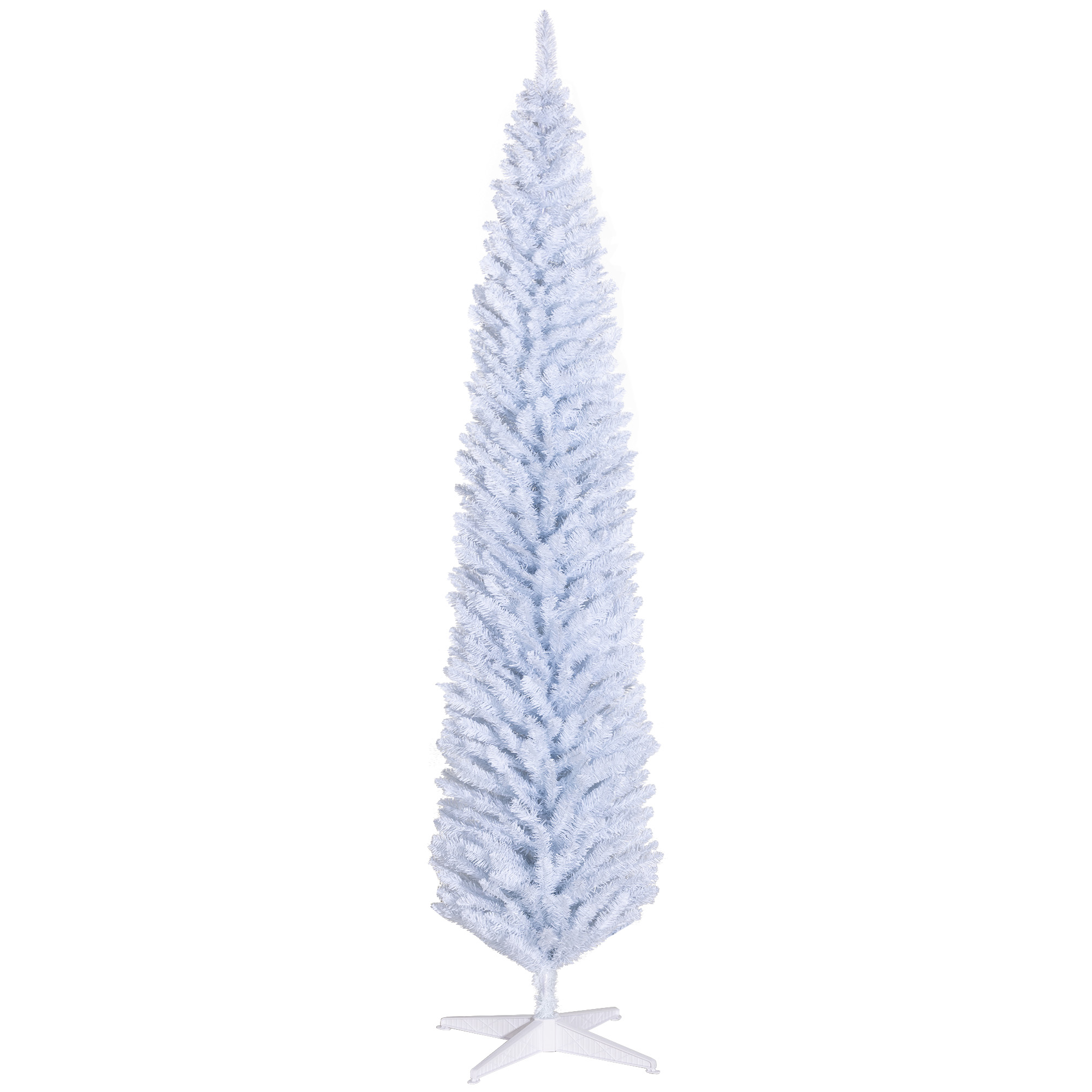 8ft Unlit Pencil Artificial Christmas Tree with Realistic Branches and 618 Tips, Plastic Base, White (Drop Shipping Only, Not for Amazon)