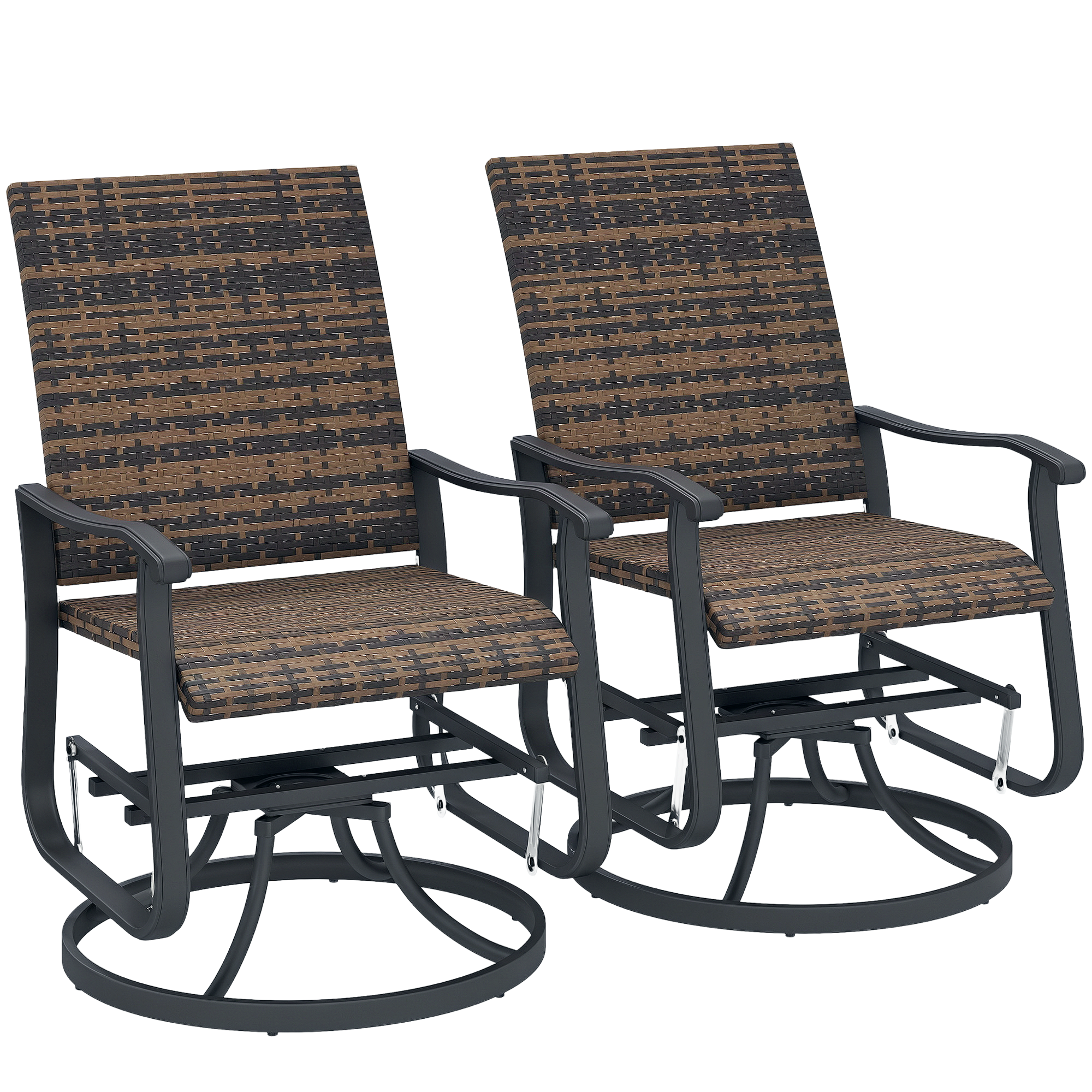 Wicker Rattan Swivel Patio Glider Chair Set of 2, Outdoor Glider Chair with Steel Frame, High Back, Gray (Drop Shipping Only, Not for Amazon)
