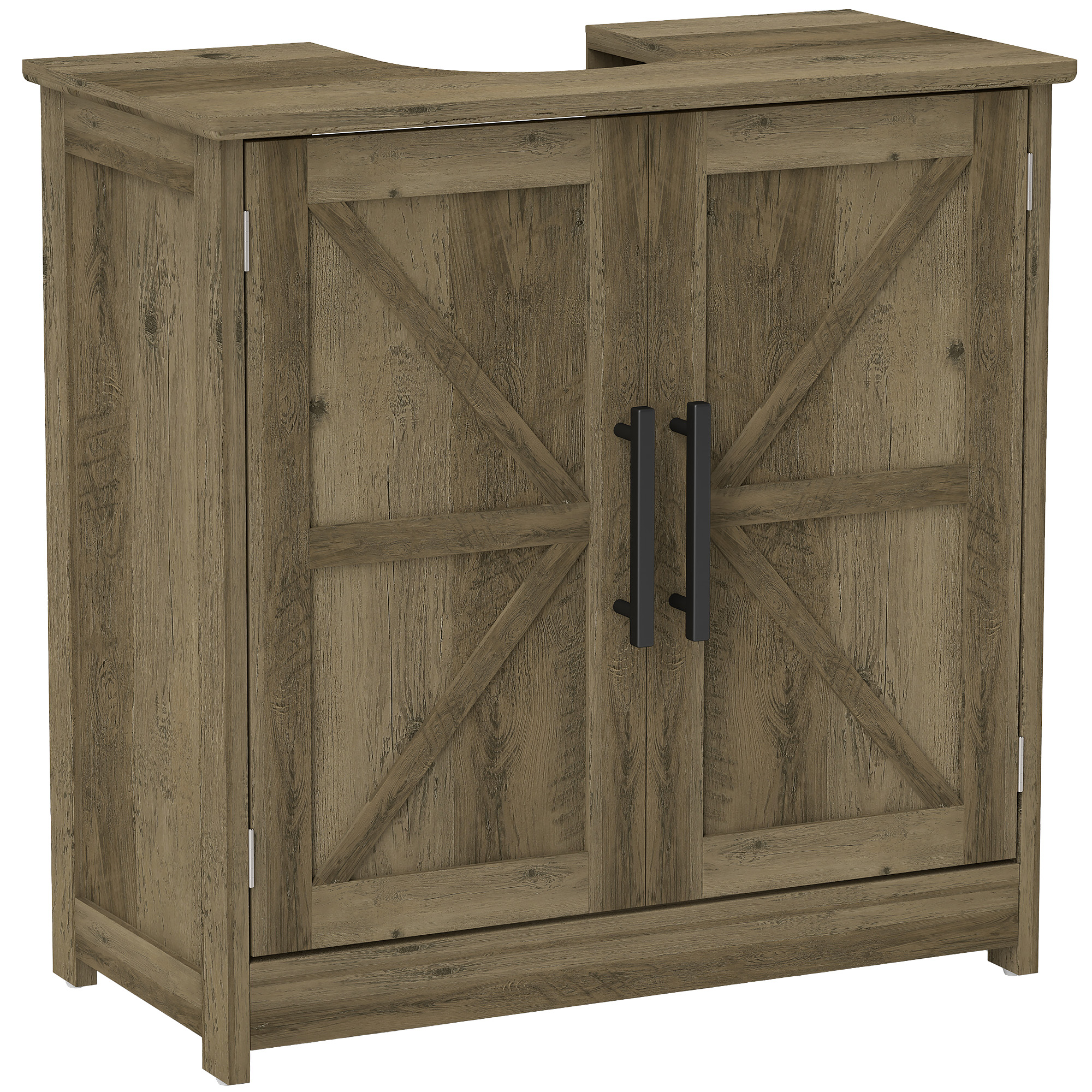 Farmhouse Pedestal Sink Storage Cabinet, Bathroom Sink Cabinet with 2 Barn Doors and Adjustable Shelf, Light Gray (Drop Shipping Only, Not for Amazon)
