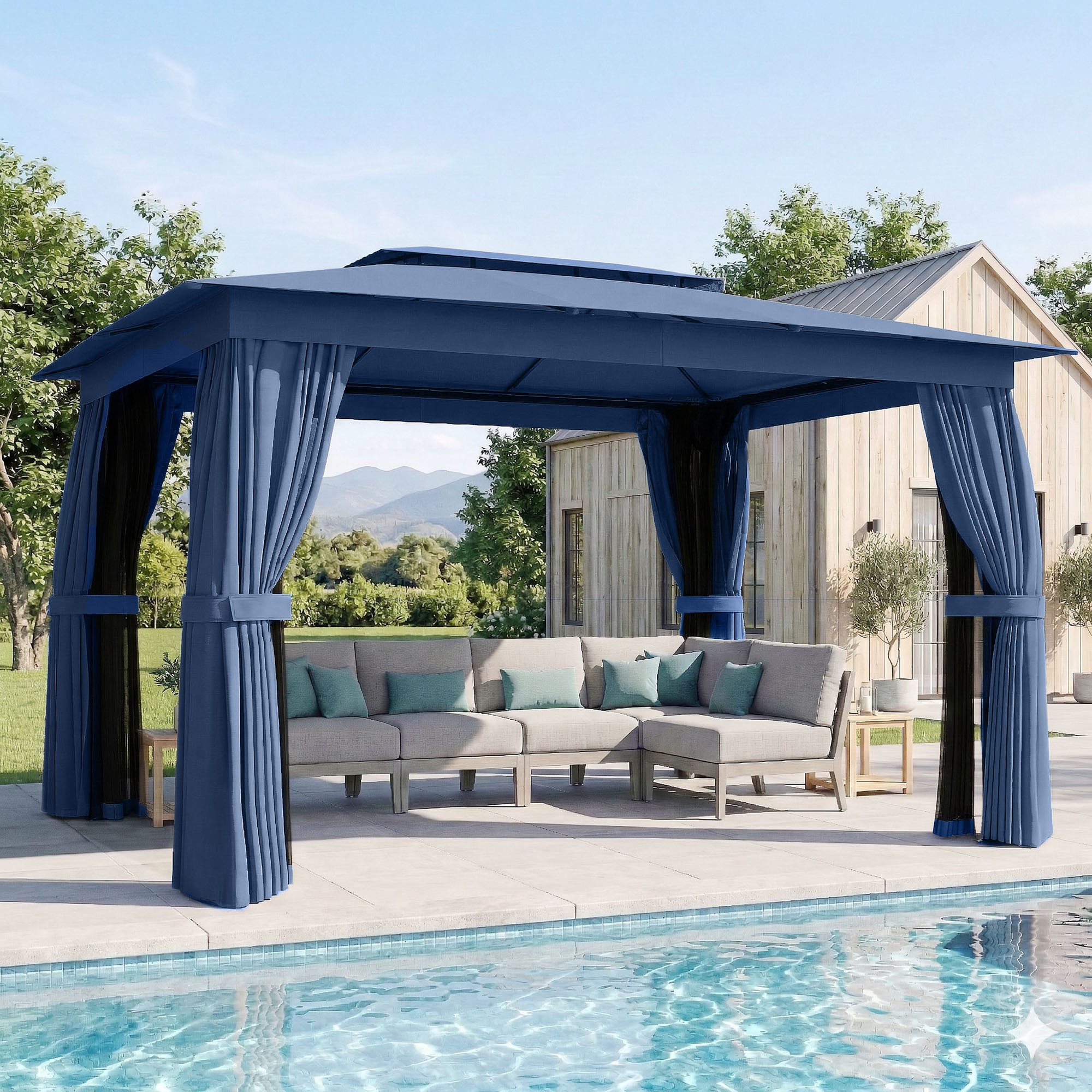 10' x 12' Outdoor Patio Gazebo, Soft Top Gazebo Canopy Shelter with Curtains, Netting, Steel Frame, Hooks, Dark Gray (Drop Shipping Only, Not for Amazon)