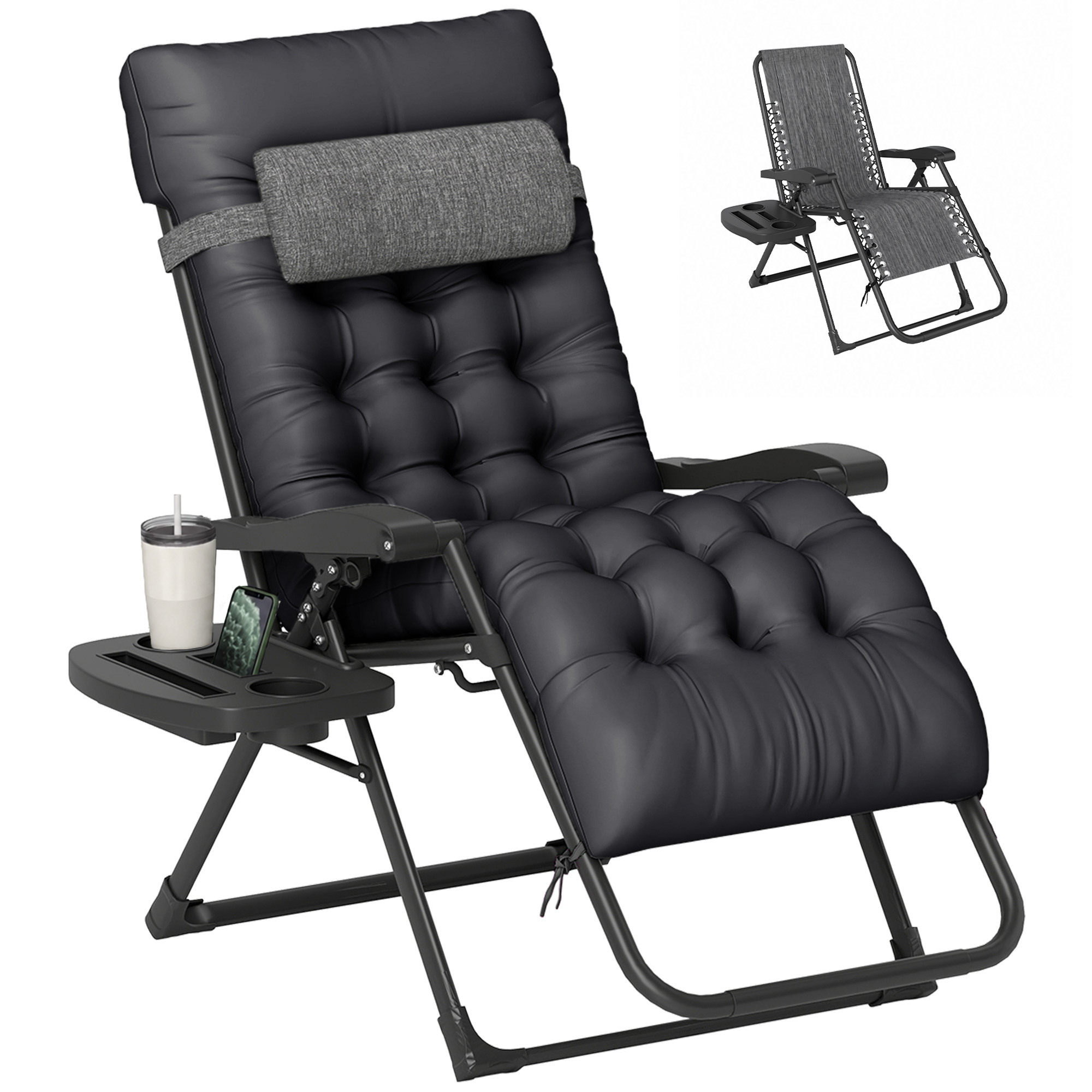 Padded Zero Gravity Chair, Folding Recliner Chair with Cup Holder Cushion, Gray (Drop Shipping Only, Not for Amazon)