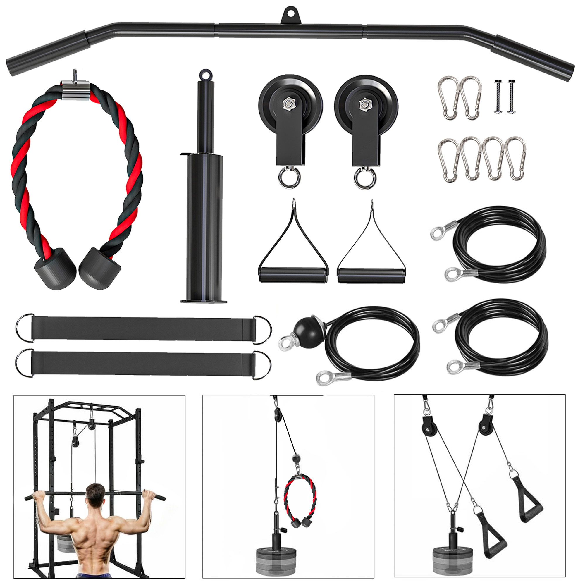 Weight Cable Pulley System for Home Gym with Universal Loading Pin for LAT Pull Down, Biceps Curl Workout, Red (Drop Shipping Only, Not for Amazon)