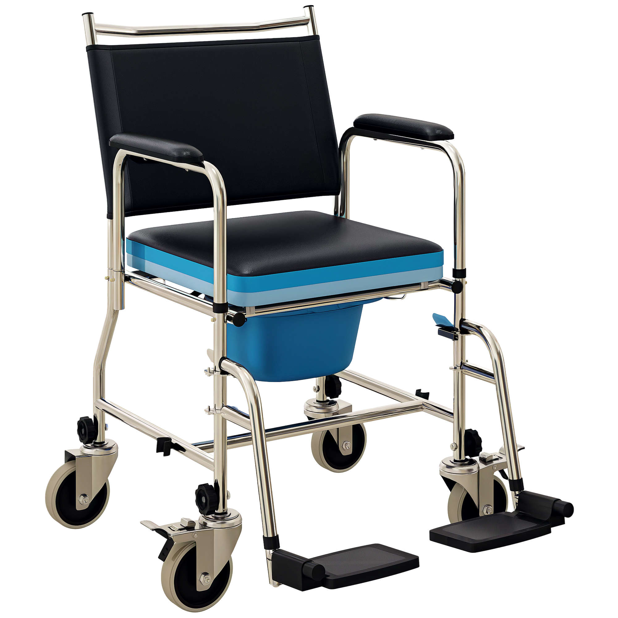 3-In-1 Commode Wheelchair - Black (Drop Shipping Only, Not for Amazon)