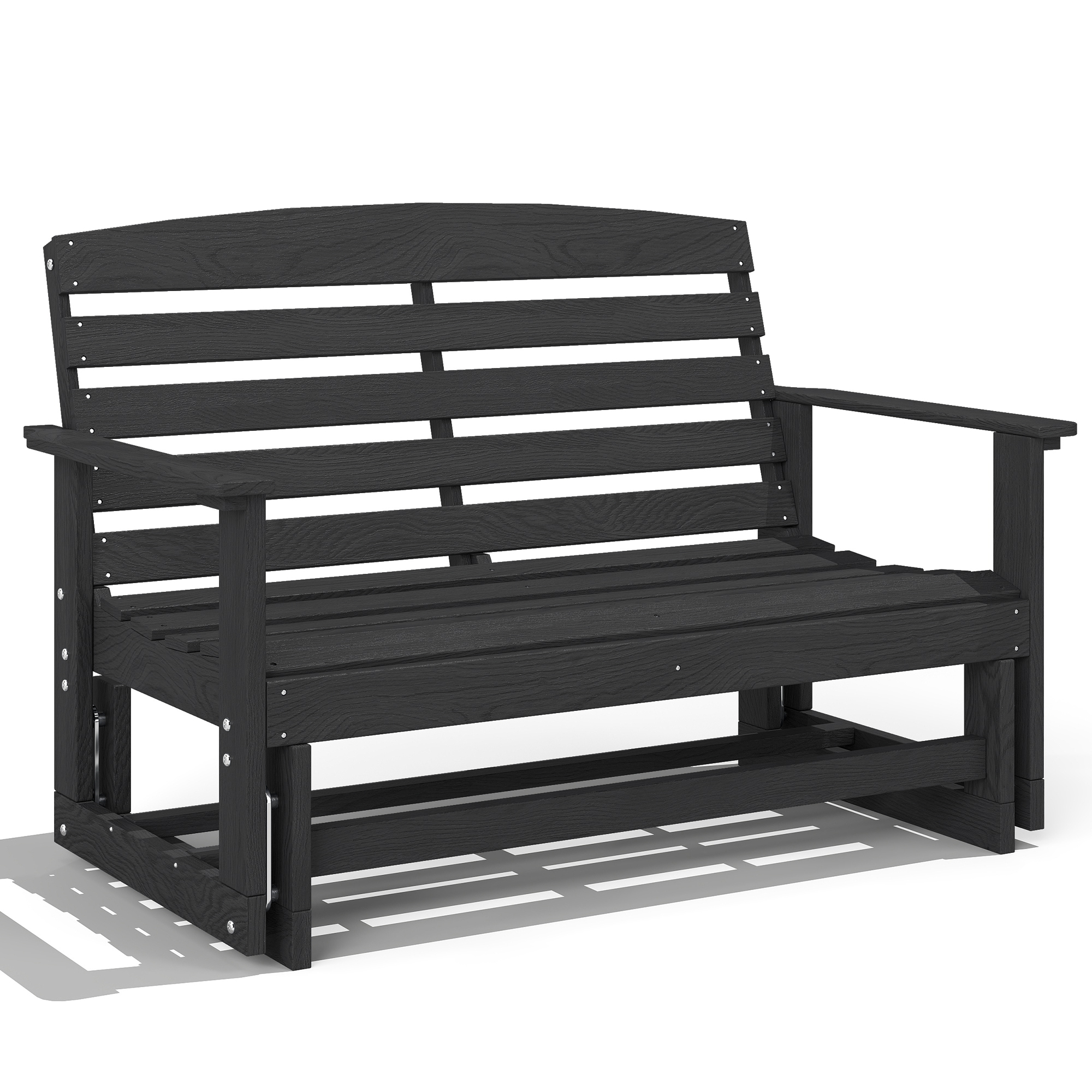 Patio Glider Bench w/ HDPE Slatted Double Rocking Chair, Distressed White (Drop Shipping Only, Not for Amazon)