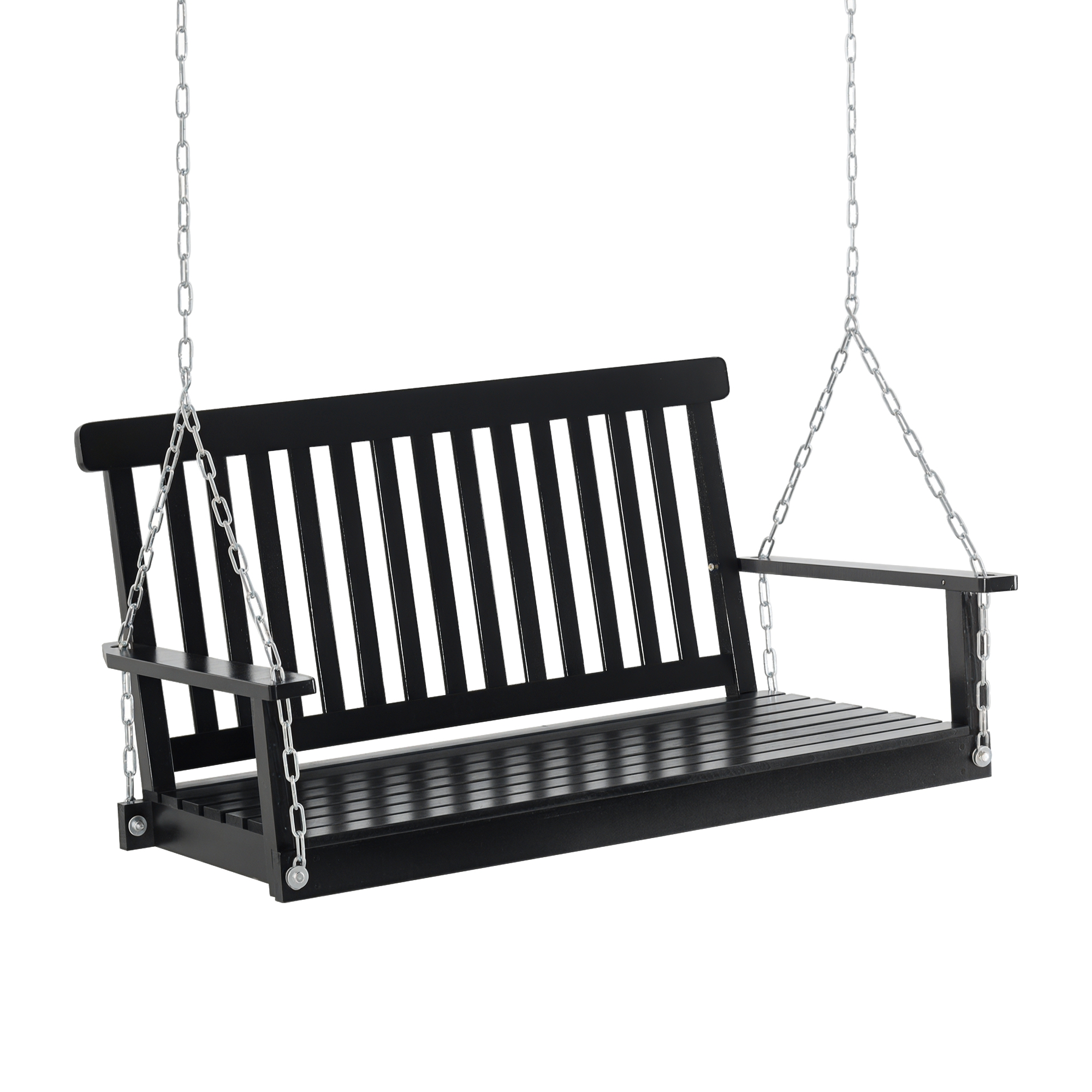 2-Seater Hanging Porch Swing Outdoor Patio Swing Chair Seat with Slatted Build and Chains, 440lbs Weight Capacity, Black (Drop Shipping Only, Not for Amazon)