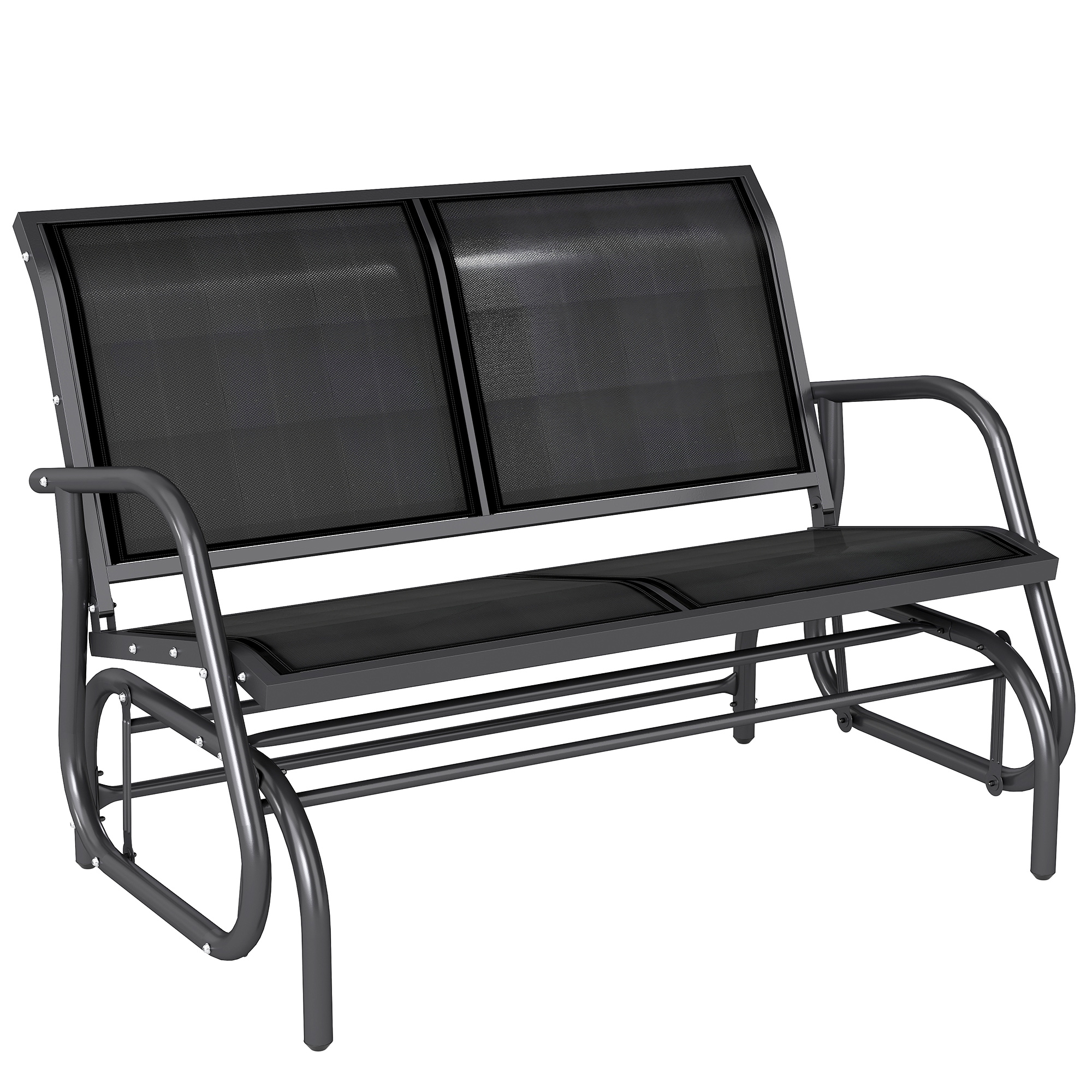 2-Person Outdoor Glider Bench, Patio Double Swing Rocking Chair Loveseat w/Powder Coated Steel Frame for Backyard Garden Porch, Blue (Drop Shipping Only, Not for Amazon)