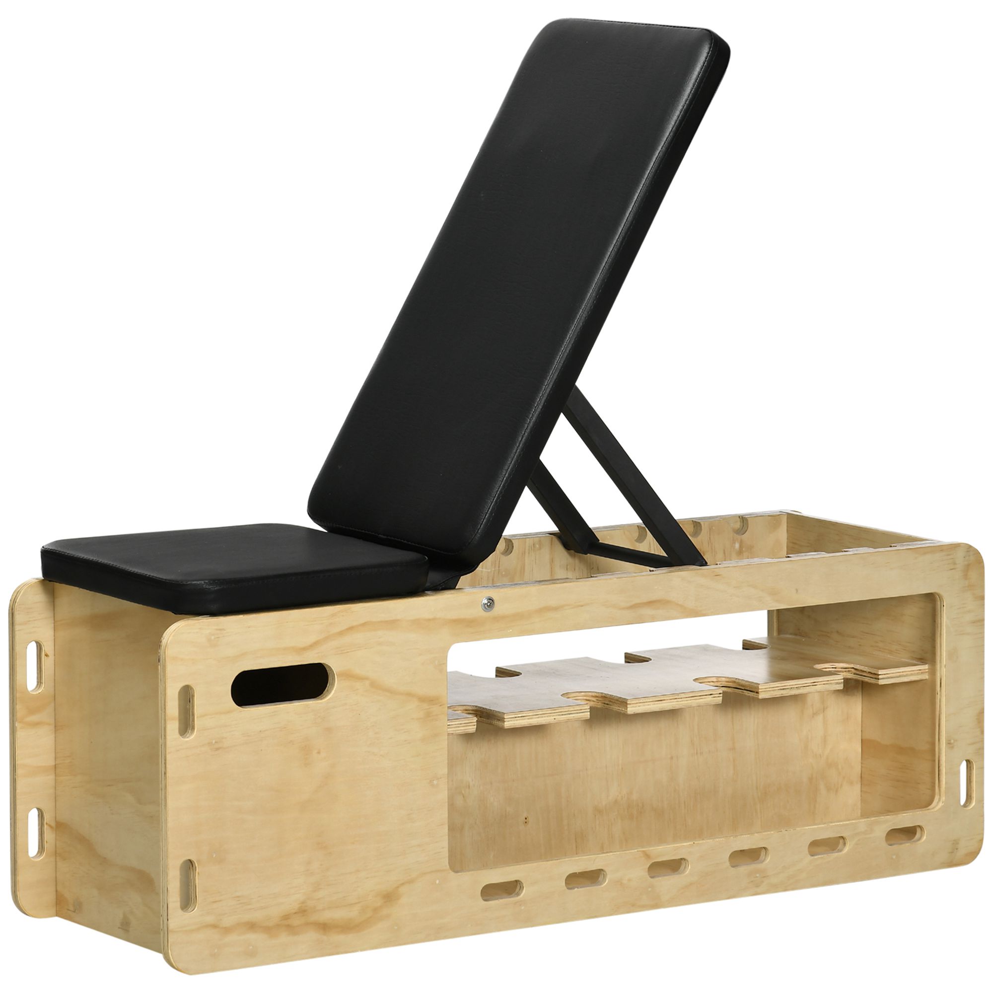 Wooden Workout Bench with Dumbbell Rack and Resistance Bands, Adjustable Incline Weight Bench for Home Gym (Drop Shipping Only, Not for Amazon)