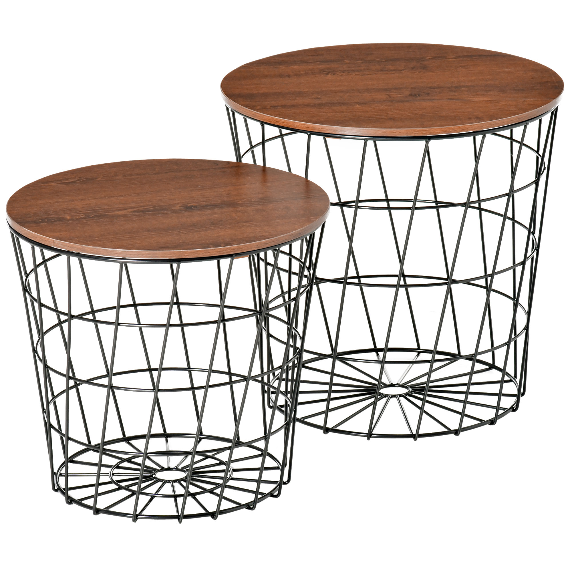 End Tables Set of 2, Nesting Tables with Storage, Round Accent Side Tables with Removable Top for Living Room, Black/ Brown (Drop Shipping Only, Not for Amazon)