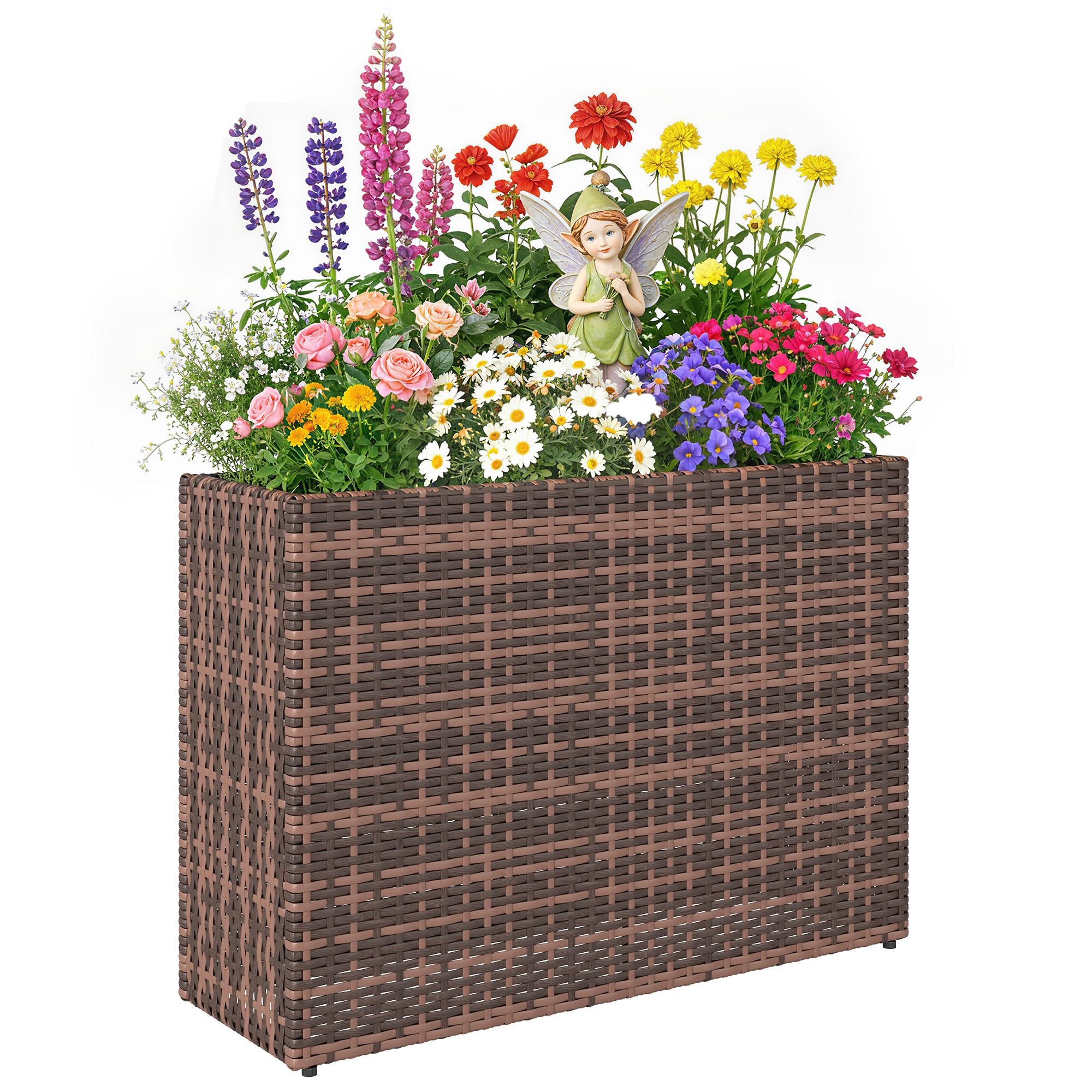 Tall Rectangular Planter with Removable Liner, Holes, PE Wicker Large Planter Box for Indoor Outdoor Plants, Gray (Drop Shipping Only, Not for Amazon)