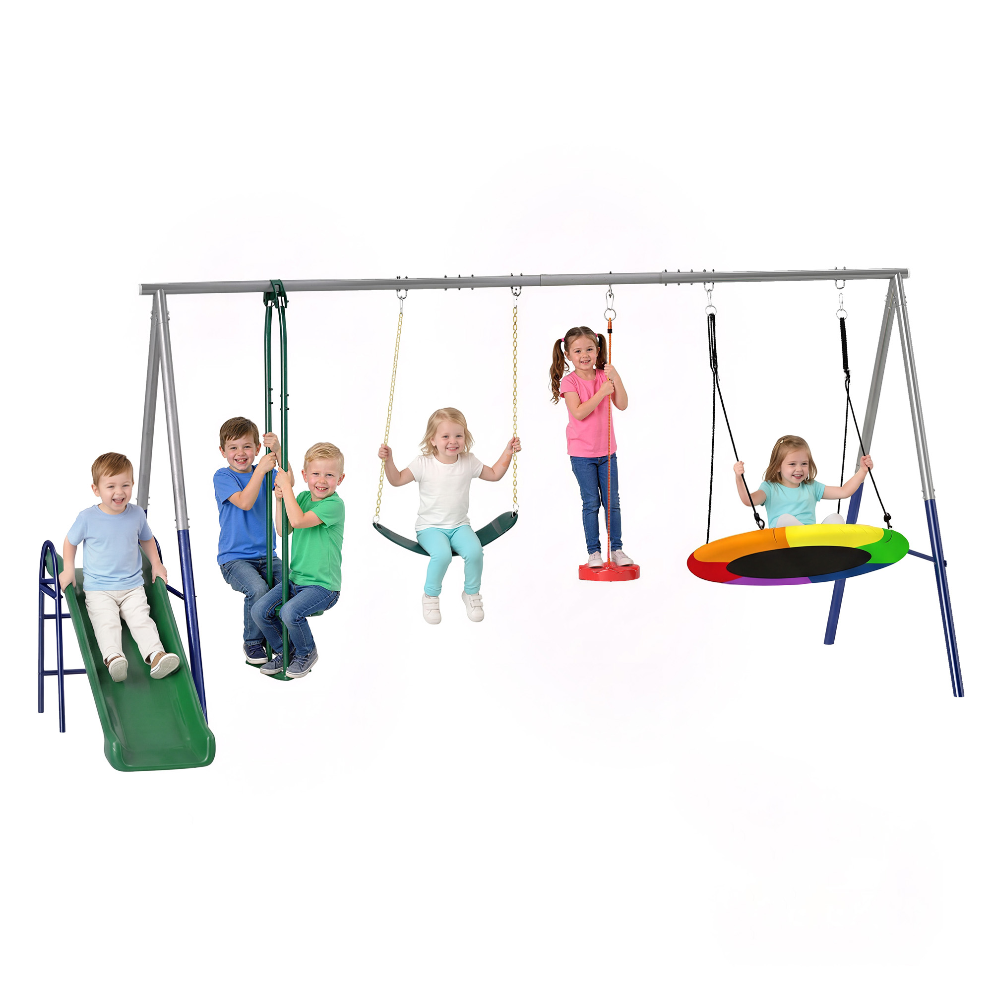 Qaba 5-in-1 Kids Swing Set with Slide, Swings and Glider for Backyard, 770lbs Capacity, for Ages 3-8, Mixed Color (Drop Shipping Only, Not for Amazon)