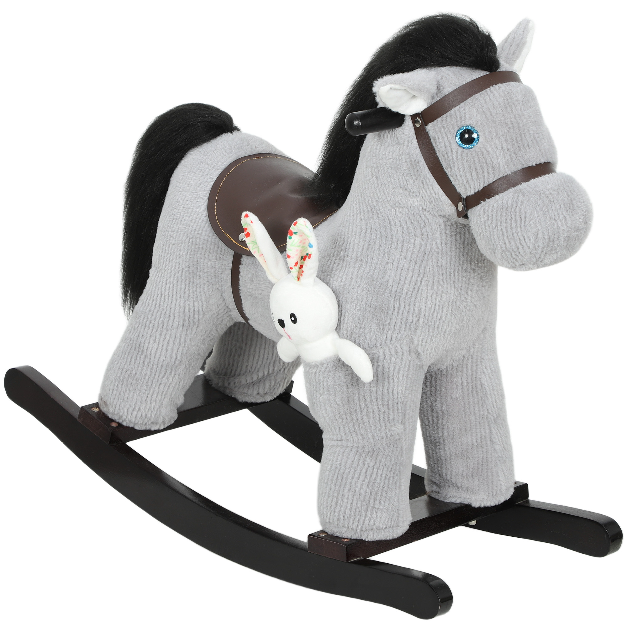 Baby Rocking Horse, Plush Ride on Toy with Handle Grip, Sound and Doll, Toddler Animal Rocker for Kids Aged 2-5, Grey (Drop Shipping Only, Not for Amazon)