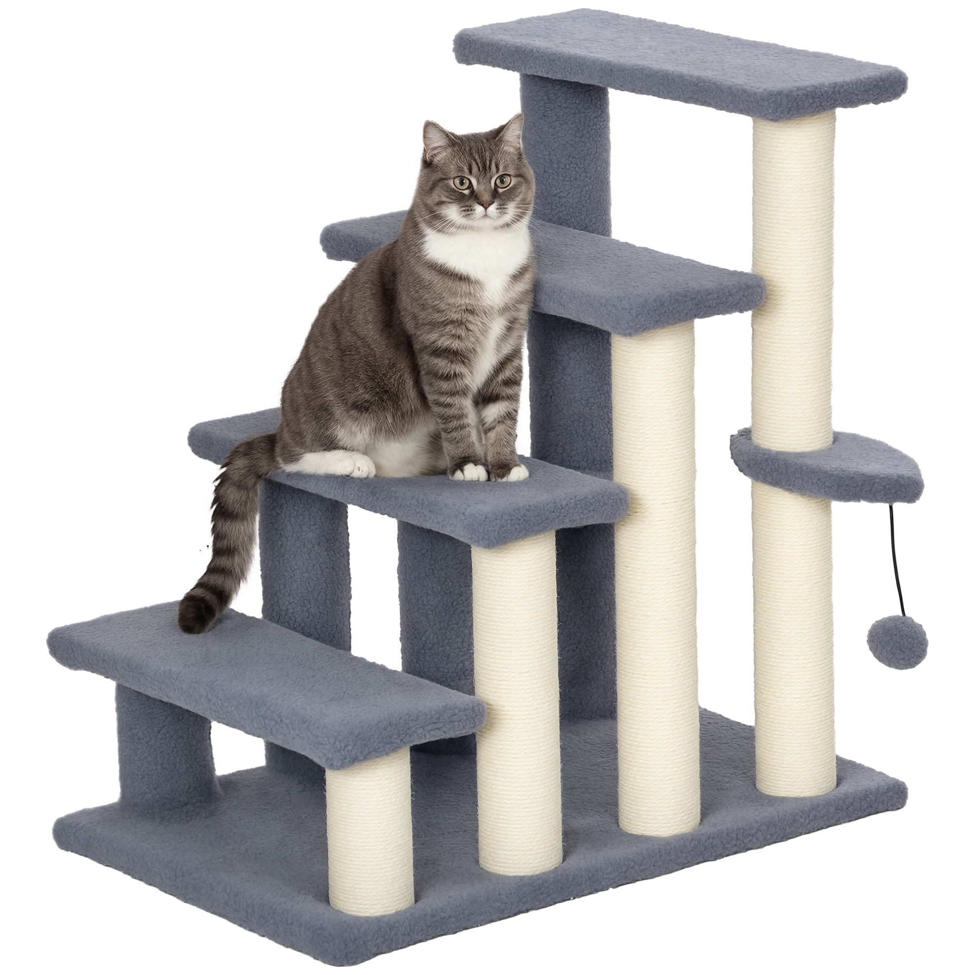 4 Levels Cat Steps with Scratching Posts for High Bed, Sofa, Gray (Drop Shipping Only, Not for Amazon)