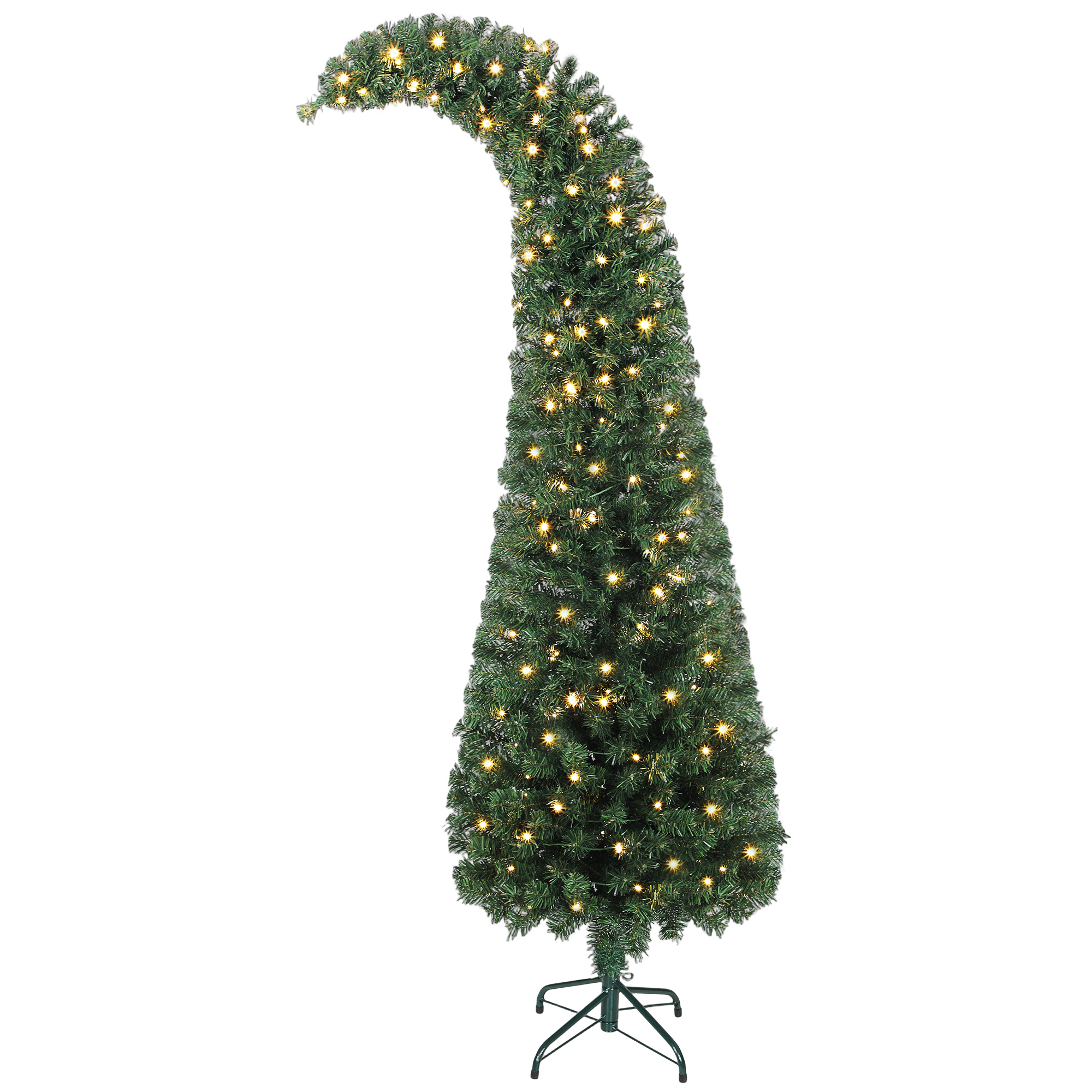 6 ft Prelit Christmas Tree, Whimsical Xmas Tree Slim High Mountain Fir with 200 LEDs and Metal Stand, Green (Drop Shipping Only, Not for Amazon)