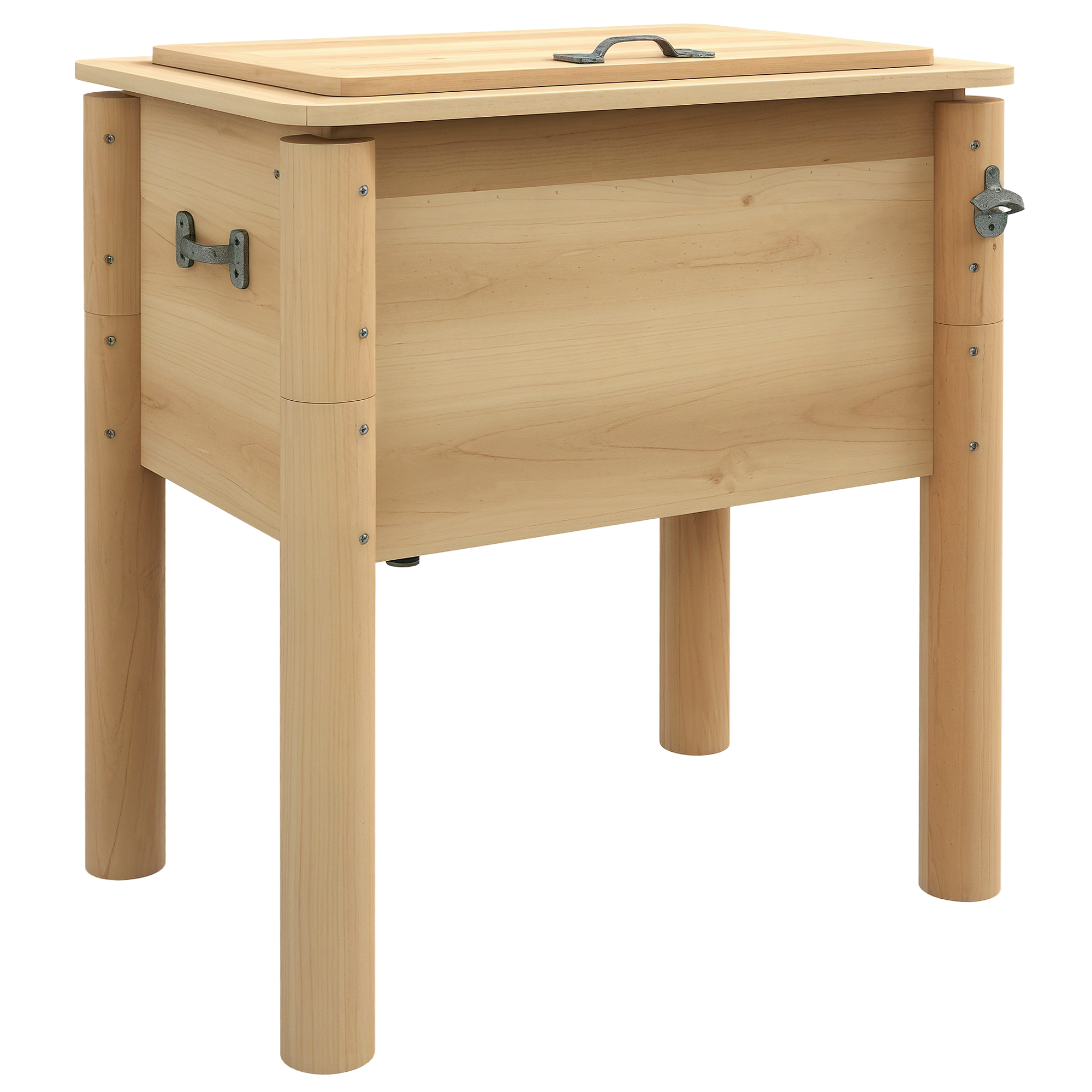 Wooden Outdoor Cooler, Beverage Cooler with Bottle Opener for Backyard Deck Poolside Party, 54 Quart, Natural (Drop Shipping Only, Not for Amazon)