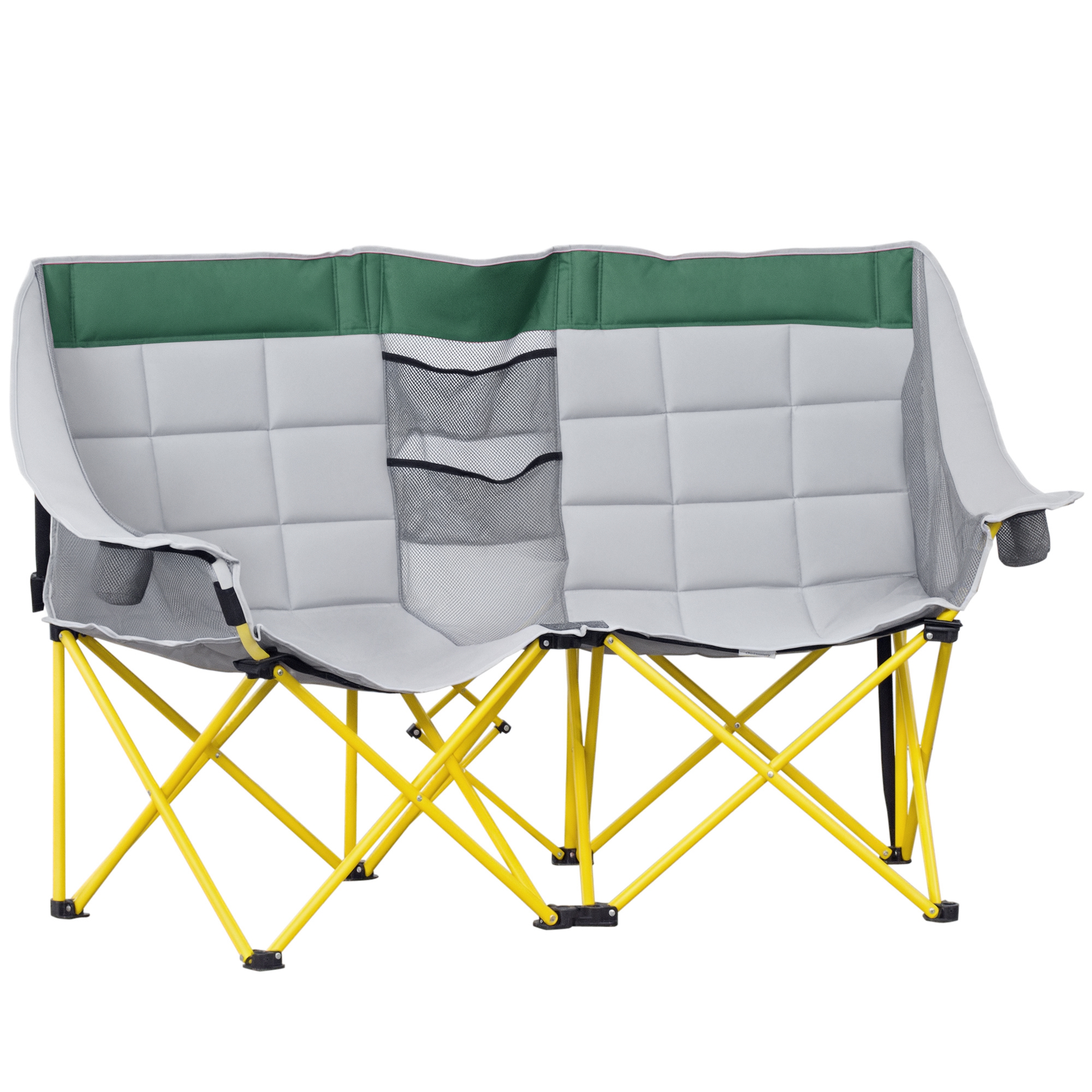 Loveseat Style Camping Chair, Oversized Folding Lawn Chair with Carry Bag & Cup Holders, for Outdoor, Green & Gray (Drop Shipping Only, Not for Amazon)