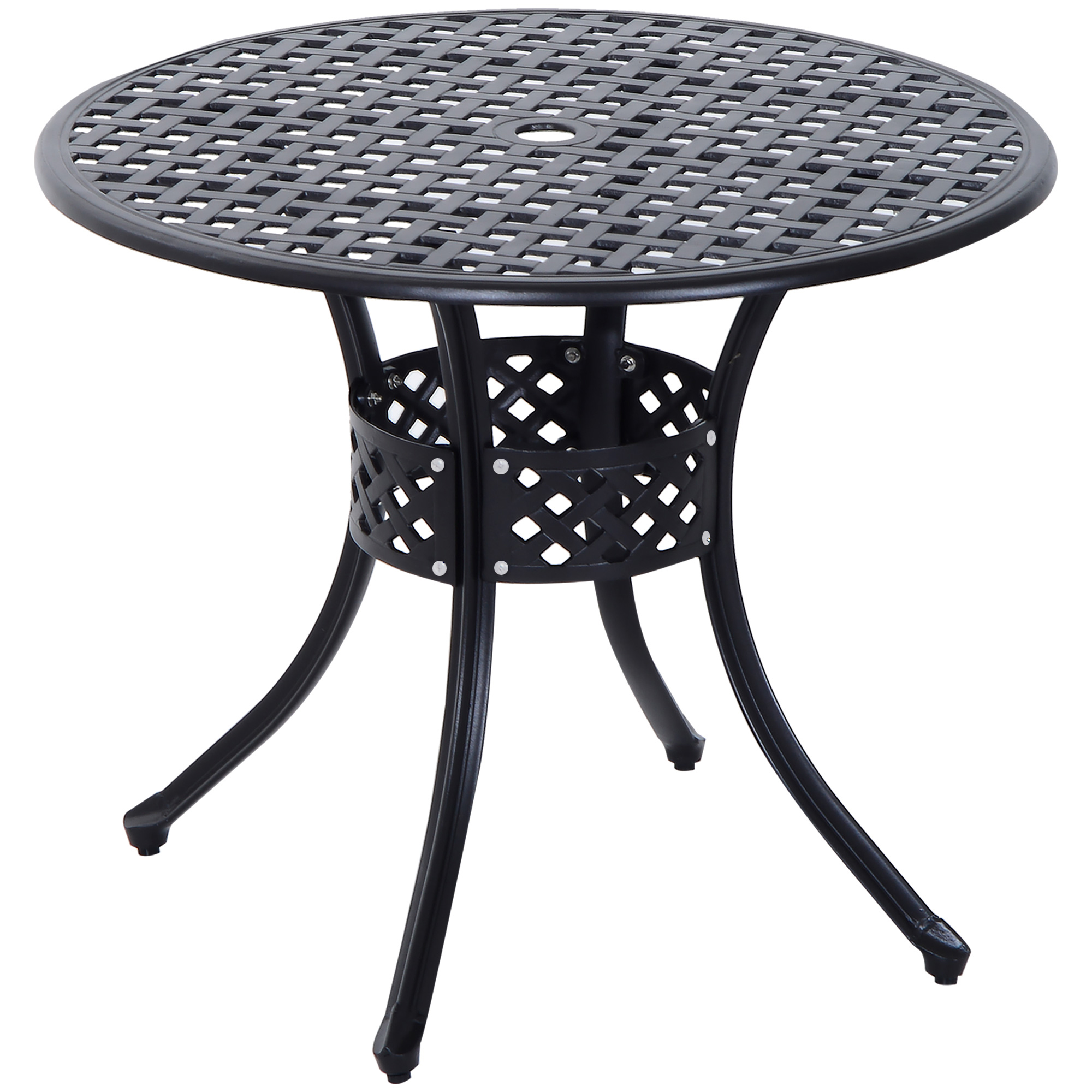 85cm Round Garden Table with Umbrella Hole, Aluminium Grid Motif Outdoor Dining Table for Garden Patio, Black (Drop Shipping Only, Not for Amazon)
