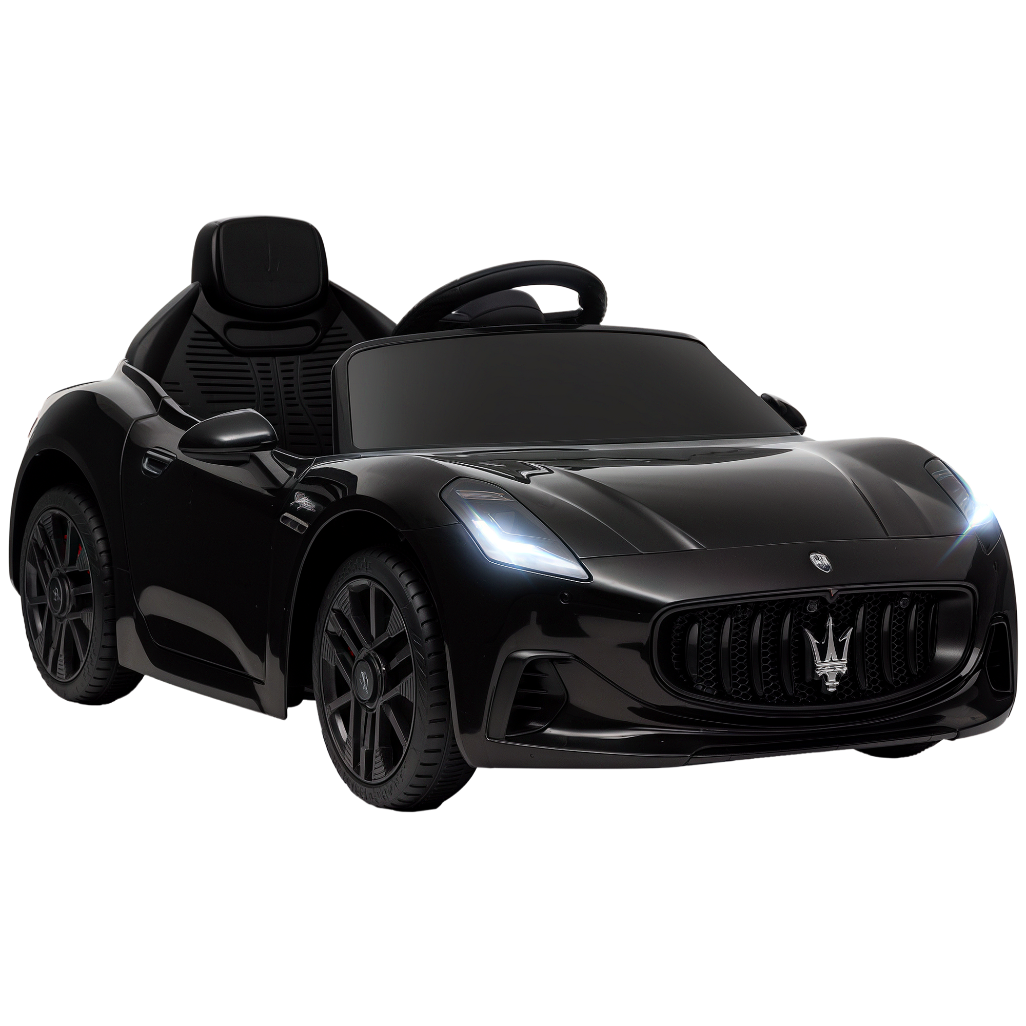 Maserati Gran Turismo Licensed 12V Kids Electric Car w/ Remote Control, Soft Start, LED Lights, Music, Horn, Black (Drop Shipping Only, Not for Amazon)