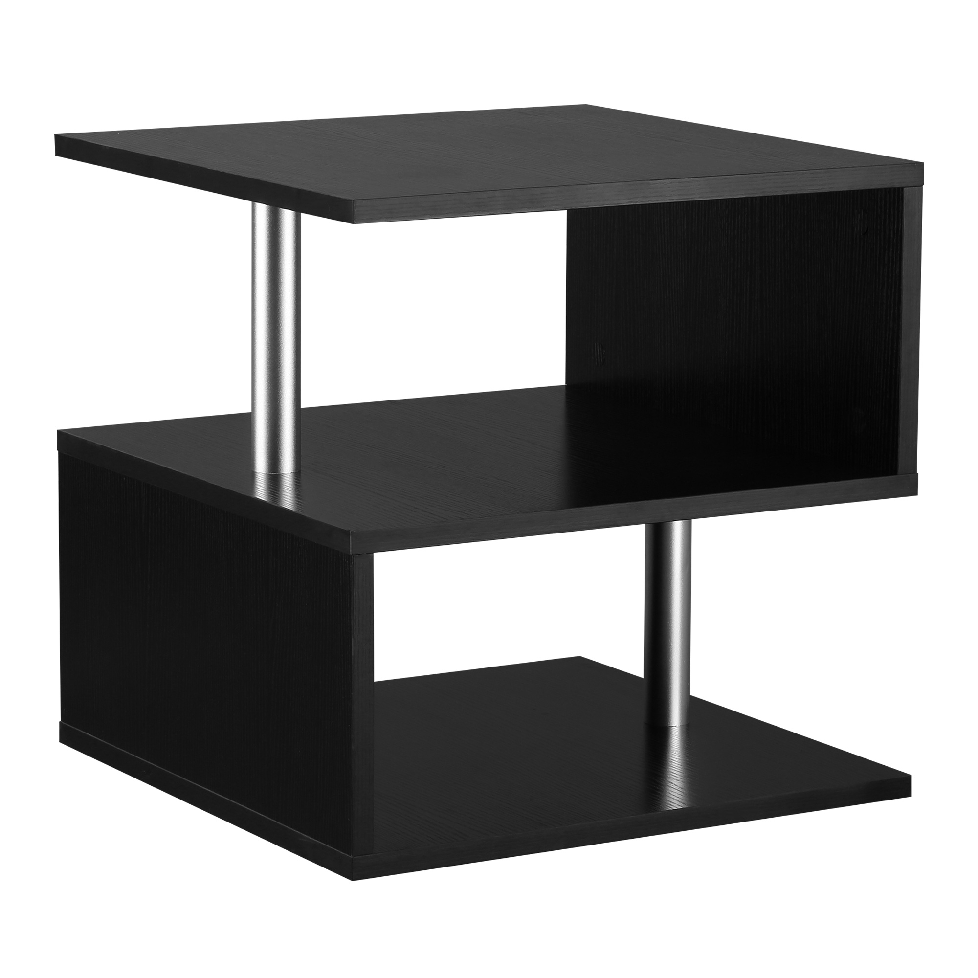 Wooden S Shape Cube Coffee Table 2 Tier Storage Shelves Organizer Office Bookcase Living Room End Desk Stand Display (Black) (Drop Shipping Only, Not for Amazon)