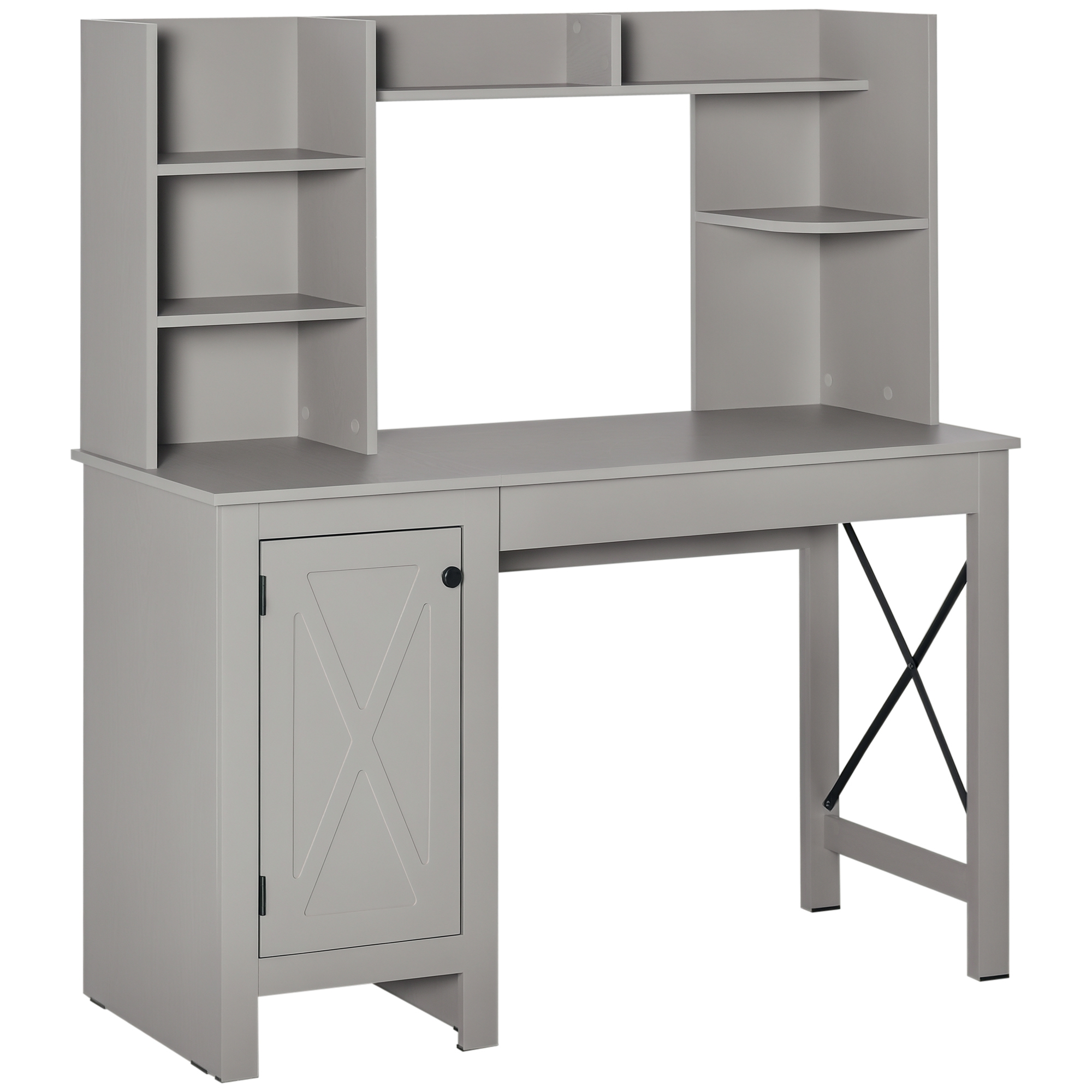 Computer Desk W/ Hutch, Home Office Desk W/ Storage Cabinet, Light Grey (Drop Shipping Only, Not for Amazon)