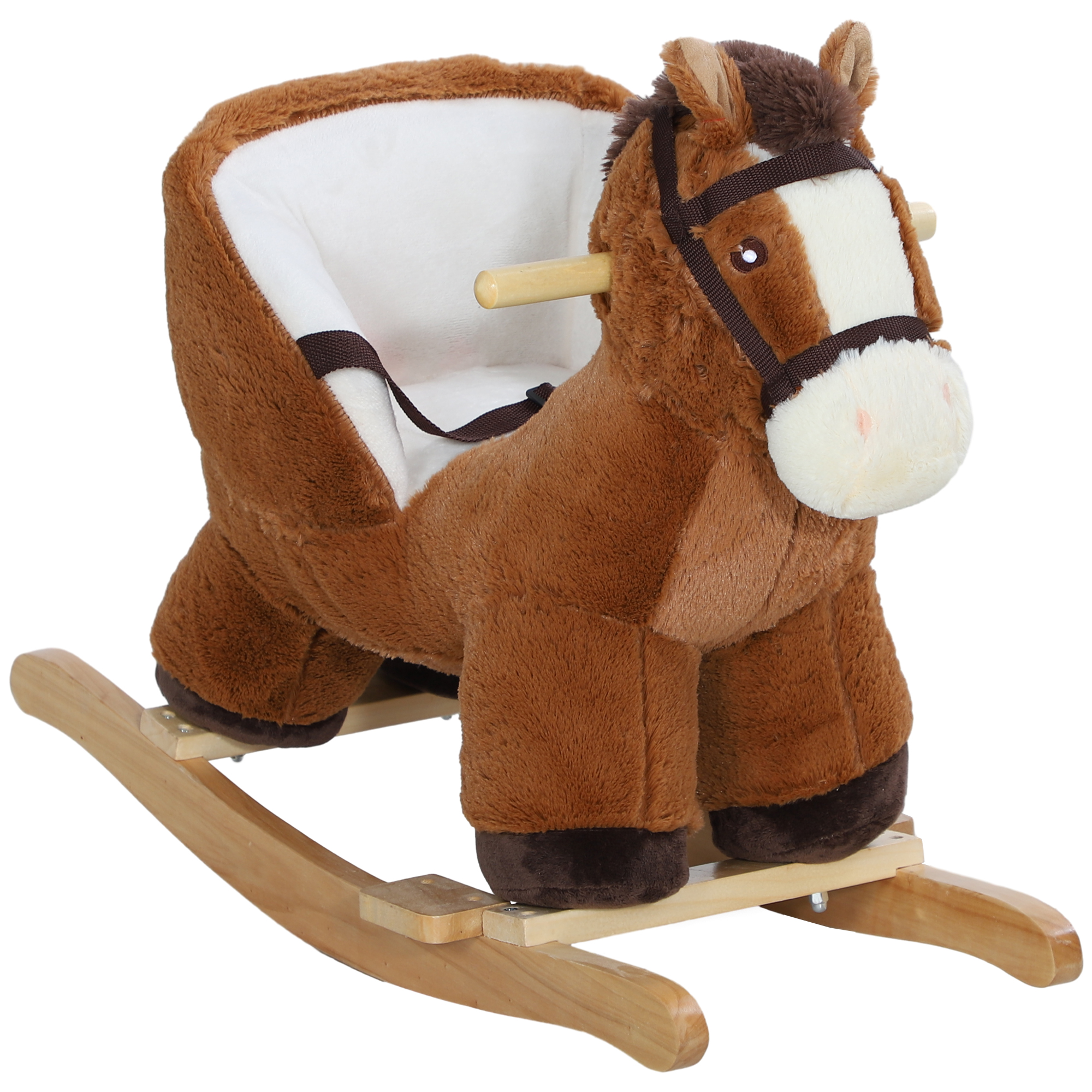 Kids Rocking Horse, Plush Ride on Horse, with Sound, Wood Base, for Ages 18-36 Months, Brown (Drop Shipping Only, Not for Amazon)