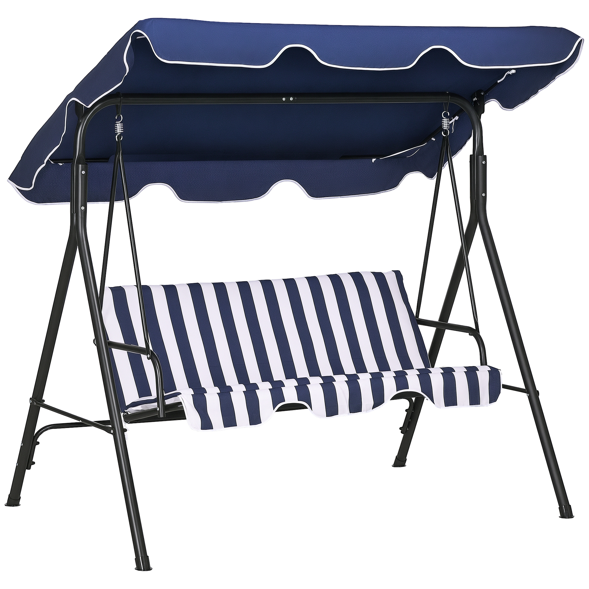 3-Seat Outdoor Patio Swing Chair with Cushion, Steel Frame Stand, Adjustable Tilt Canopy for Patio, Garden, Dark Blue (Drop Shipping Only, Not for Amazon)