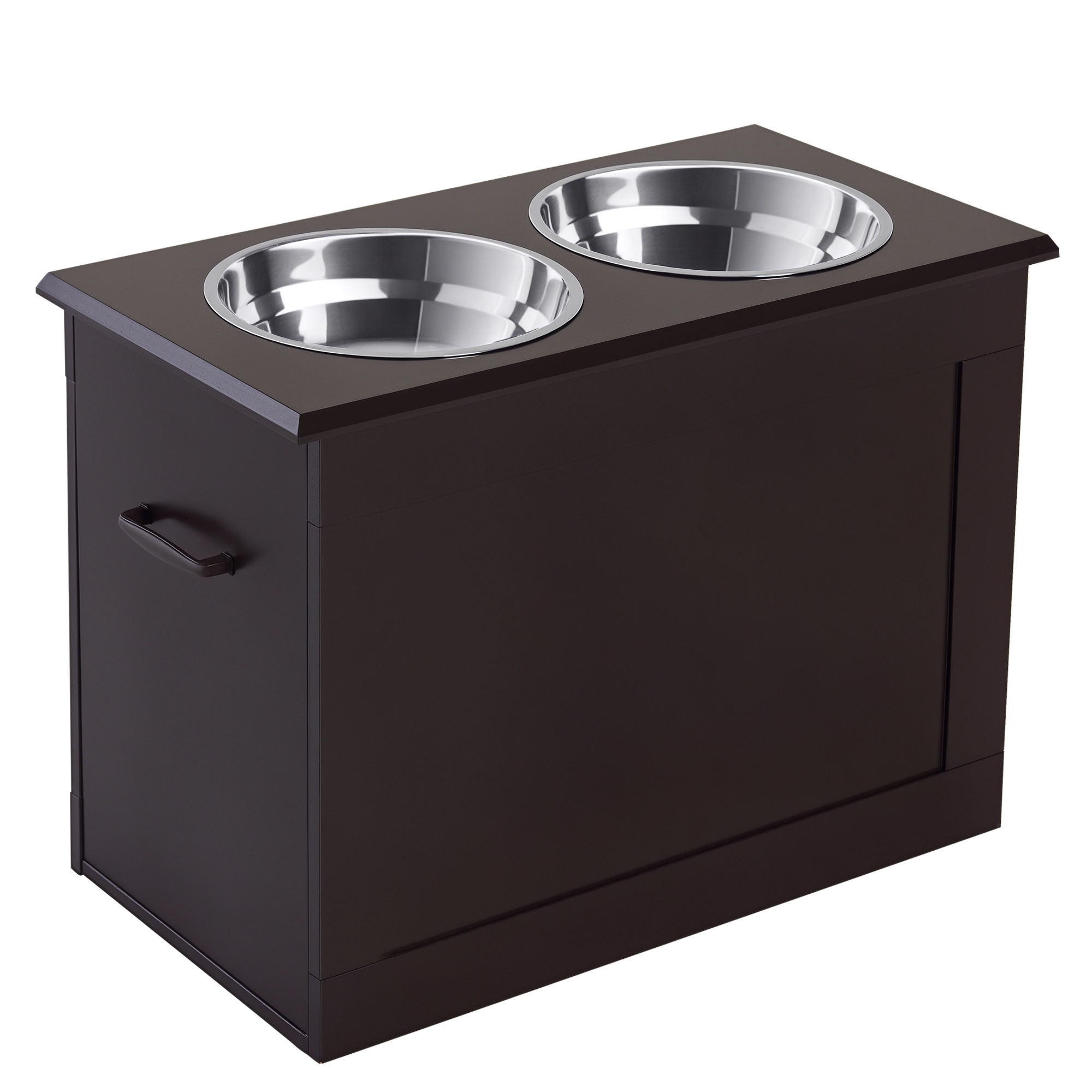 Raised Pet Feeding Storage Station with 2 Stainless Steel Bowls Base for Large Dogs and Other Large Pets, Coffee (Drop Shipping Only, Not for Amazon)