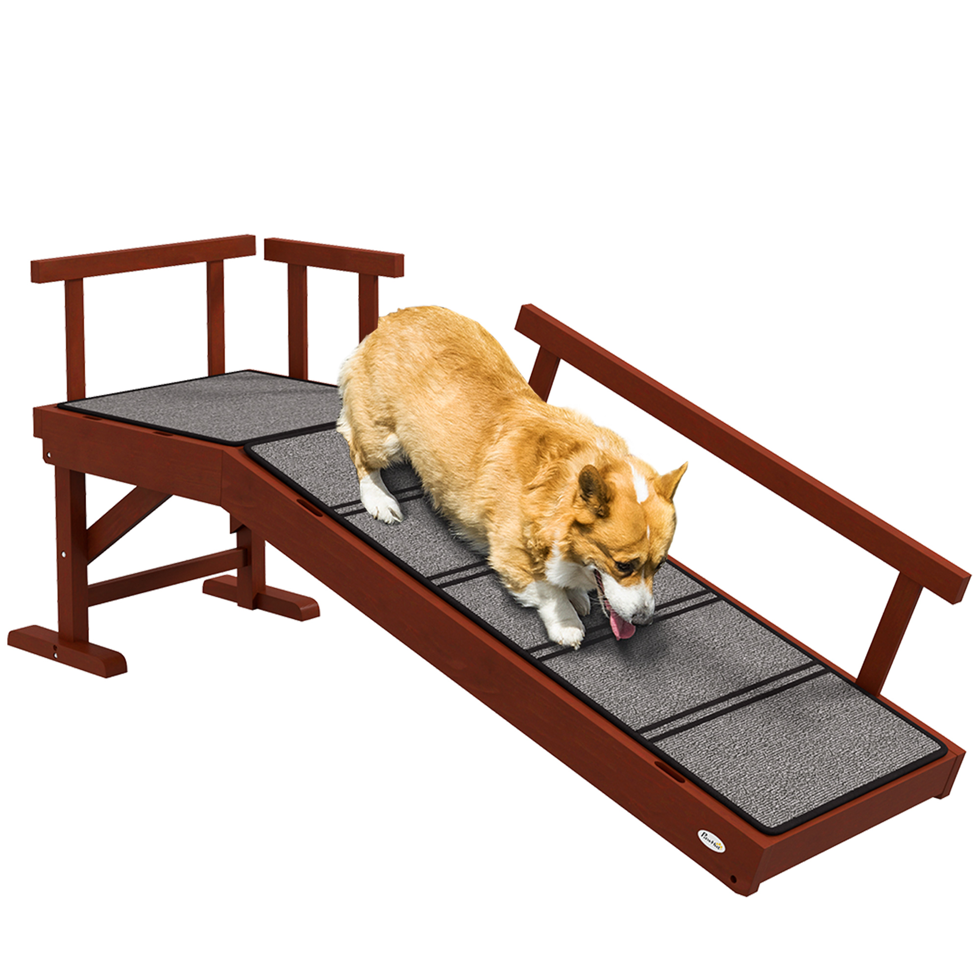 Wooden Dog Ramp with Removable Guardrails, Non-Slip Surface, 125 cm Long, Brown (Drop Shipping Only, Not for Amazon)