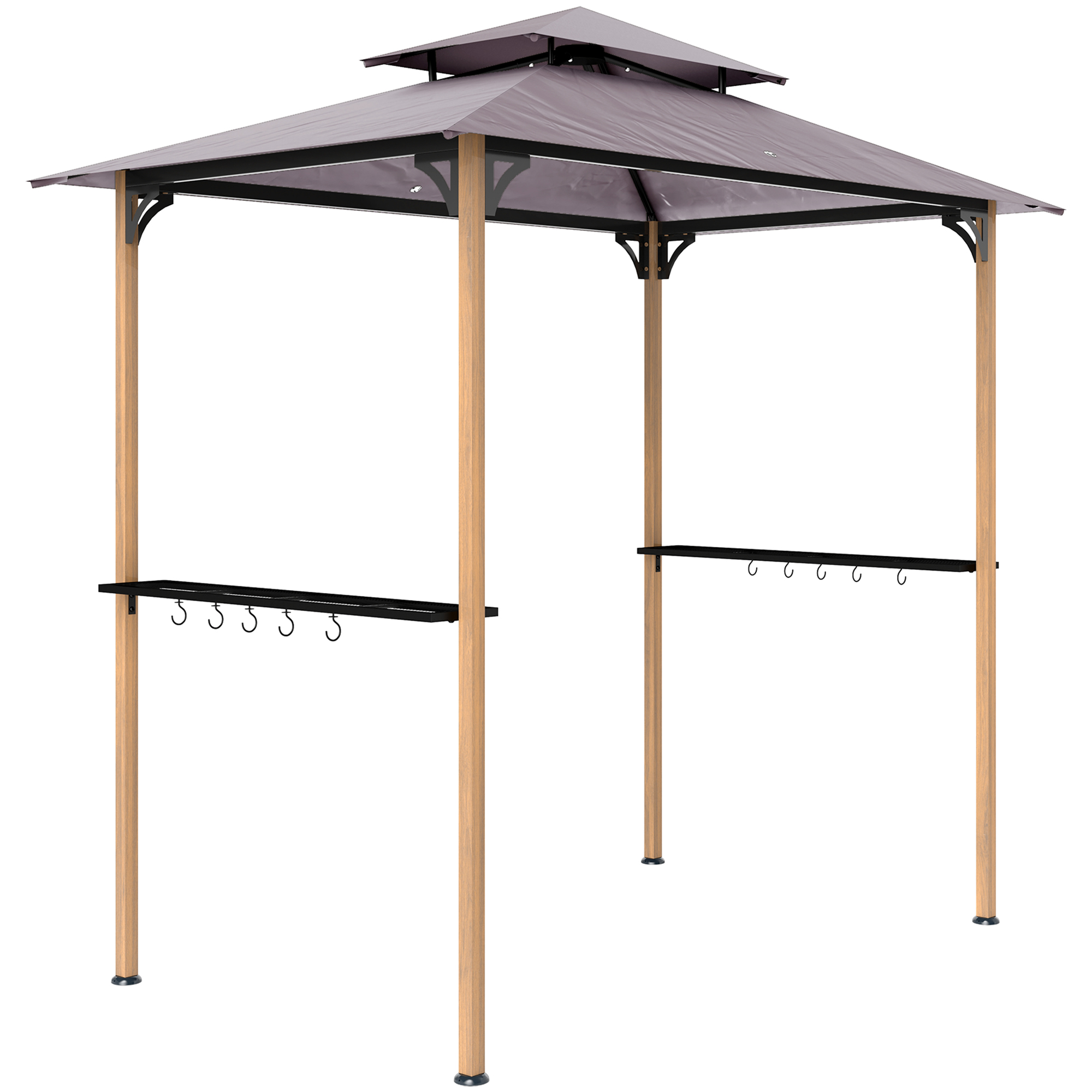 8' x 5' Grill Gazebo, Double Tiered Barbecue Grill Gazebo Shelter with 2 Side Shelves and 10 Hooks for Patio, Garden (Drop Shipping Only, Not for Amazon)
