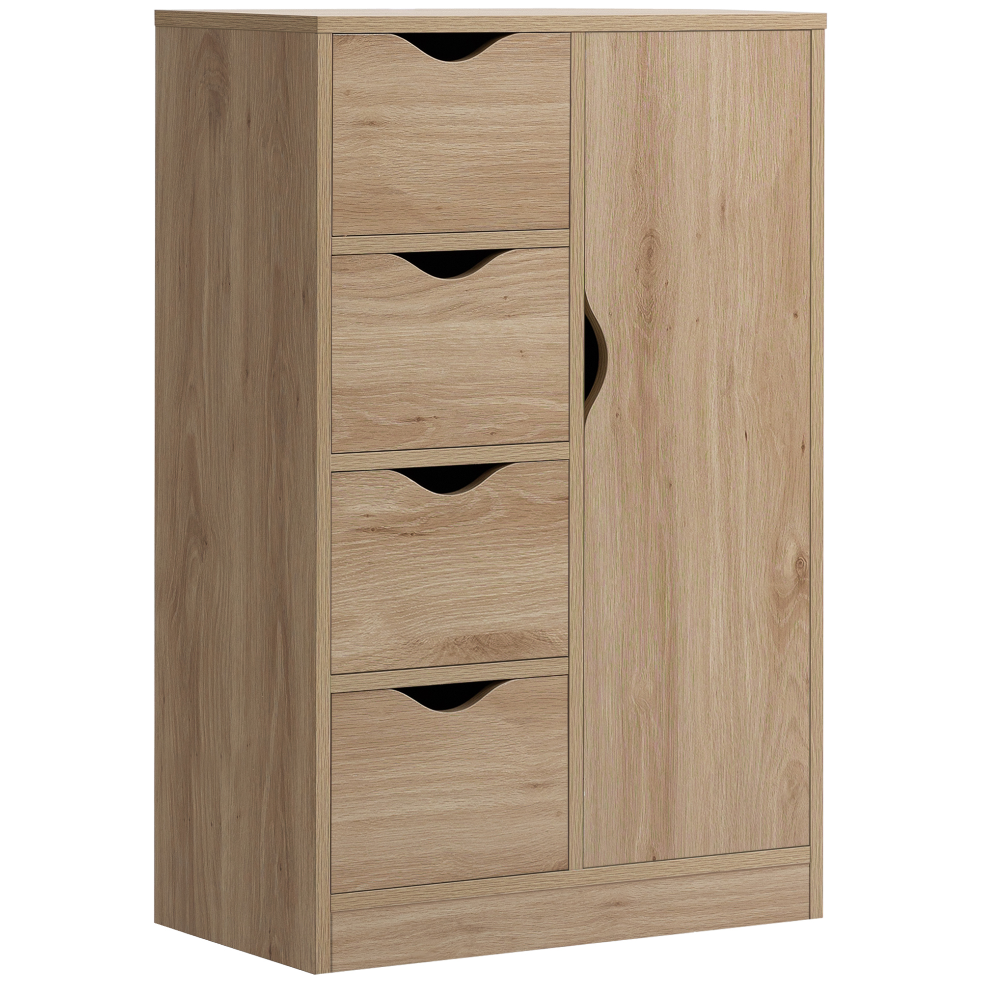 Freestanding Storage Cabinet, Bathroom Floor Cabinet with 4 Drawers and Door, Oak (Drop Shipping Only, Not for Amazon)
