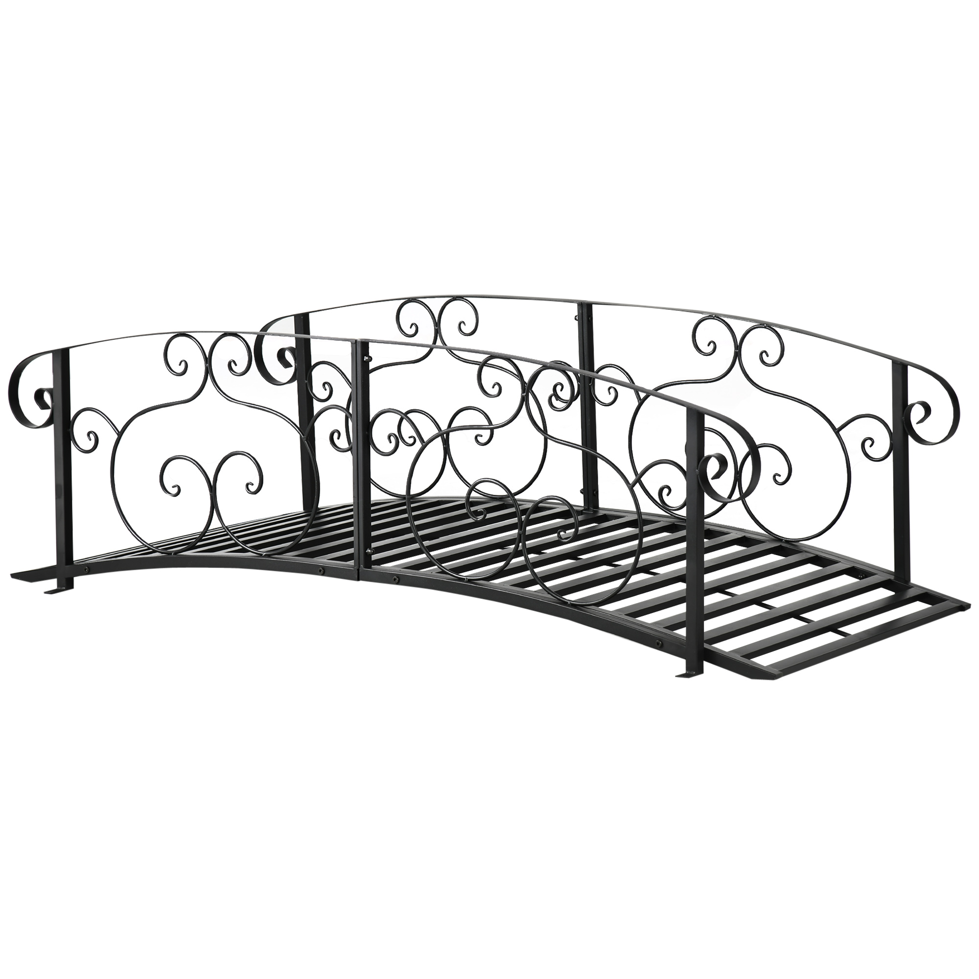 184cm Metal Arch Garden Garden Bridge, Safety Siderails, Arc Footbridge for Garden Creek, Stream, Pond, Black (Drop Shipping Only, Not for Amazon)