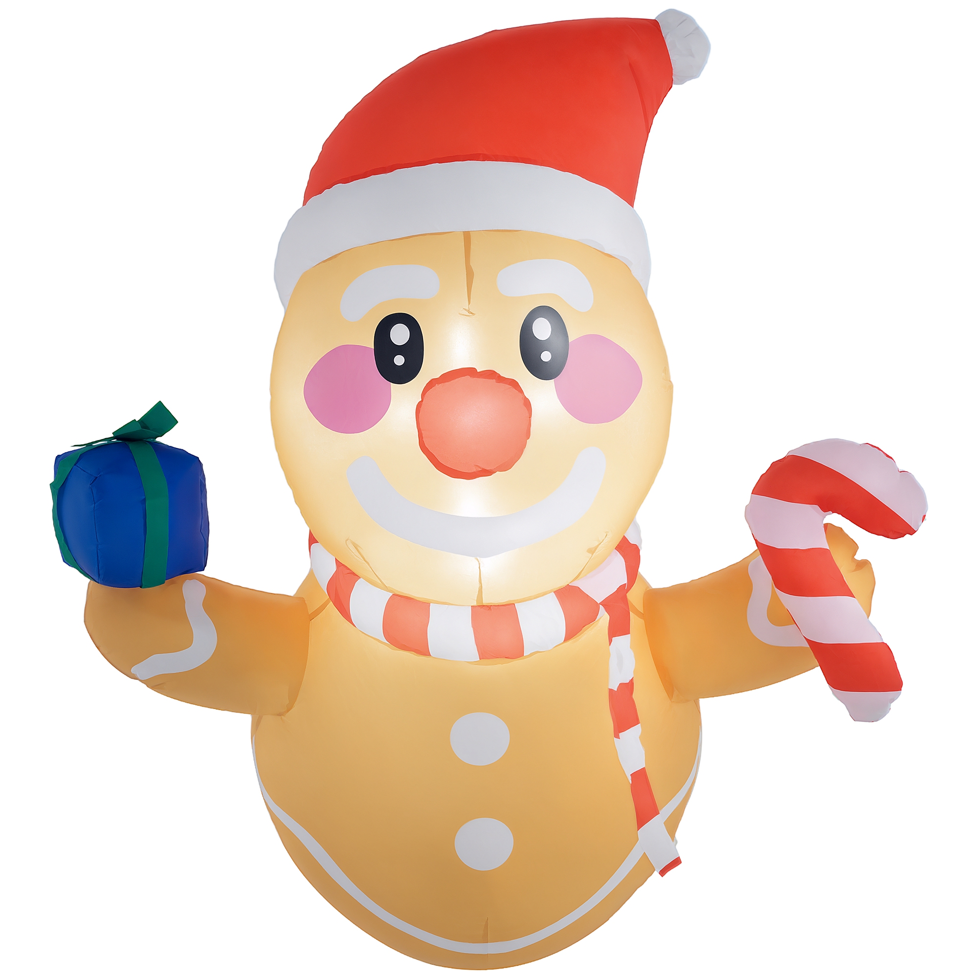 3.4' Inflatable Hanging Gingerbread Man Holding Gift Box & Candy Cane w/ LED Lights, Blow-Up Outdoor Display for Party (Drop Shipping Only, Not for Amazon)