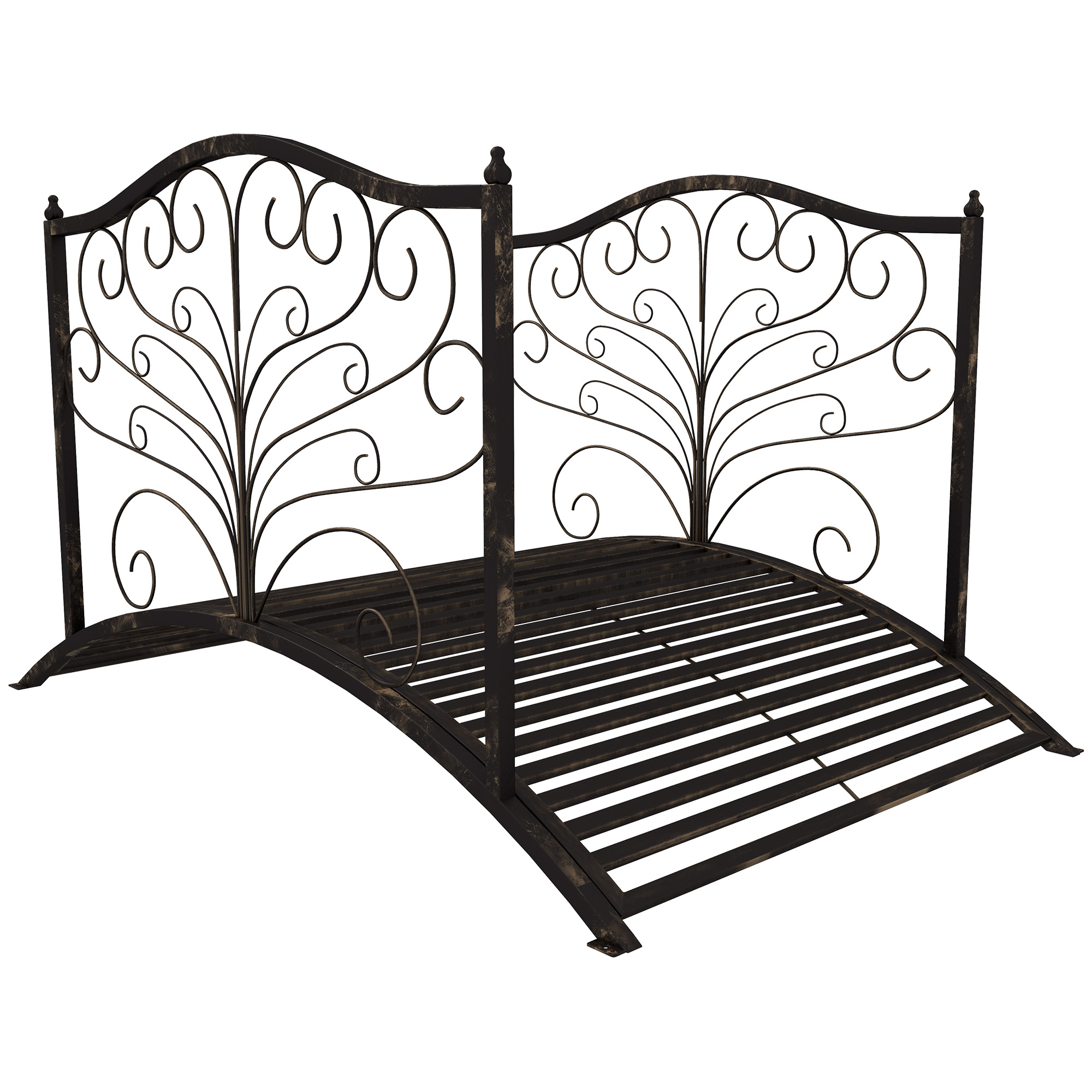 4’ Metal Arch Backyard Garden Bridge with Safety Siderails, Delicate Scrollwork, & Easy Assembly, Black Bronze (Drop Shipping Only, Not for Amazon)
