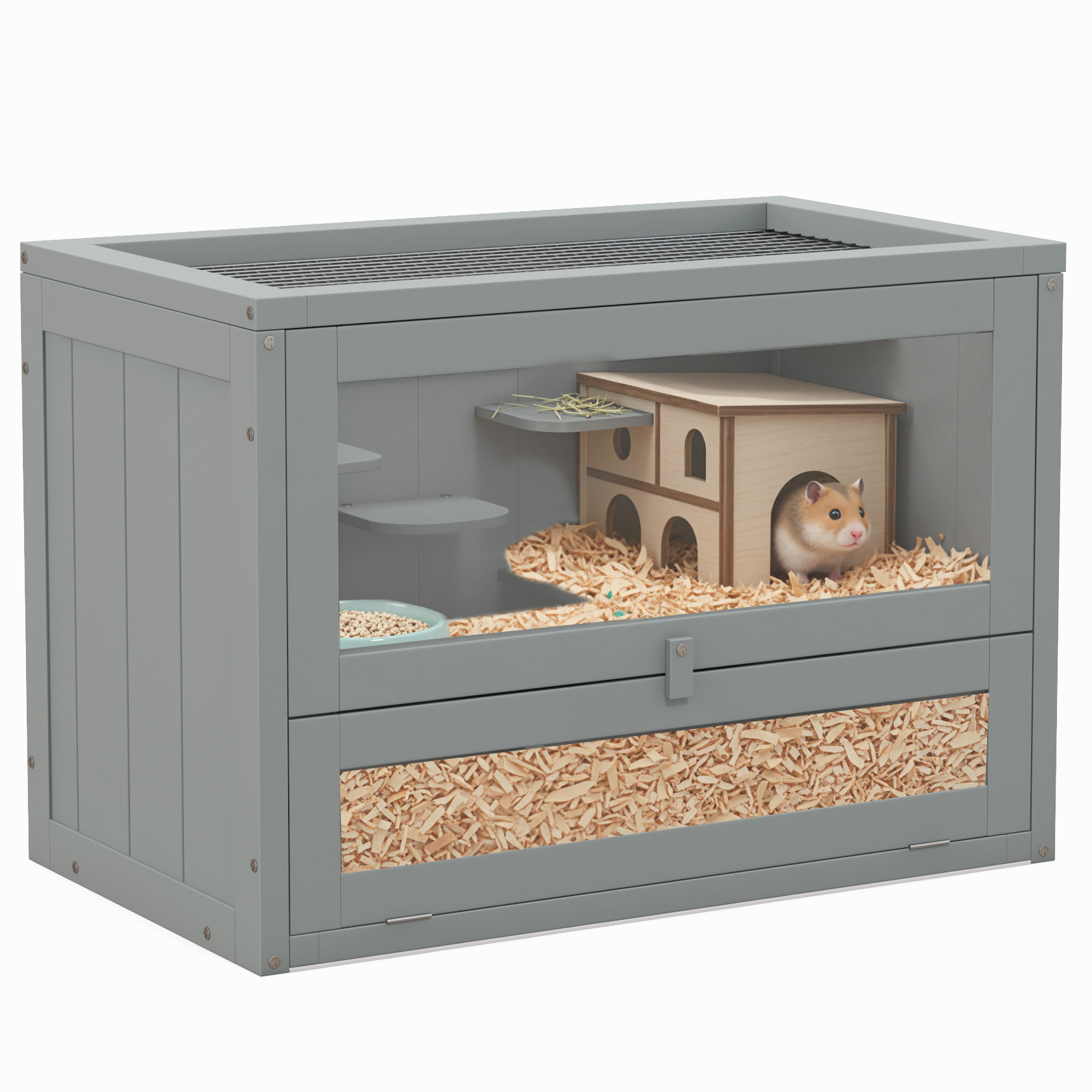 Wooden Hamster Cage Mouse Mice Rodent Small Animals Hutch Exercise Play House 60 x 35 x 42cm, Grey (Drop Shipping Only, Not for Amazon)