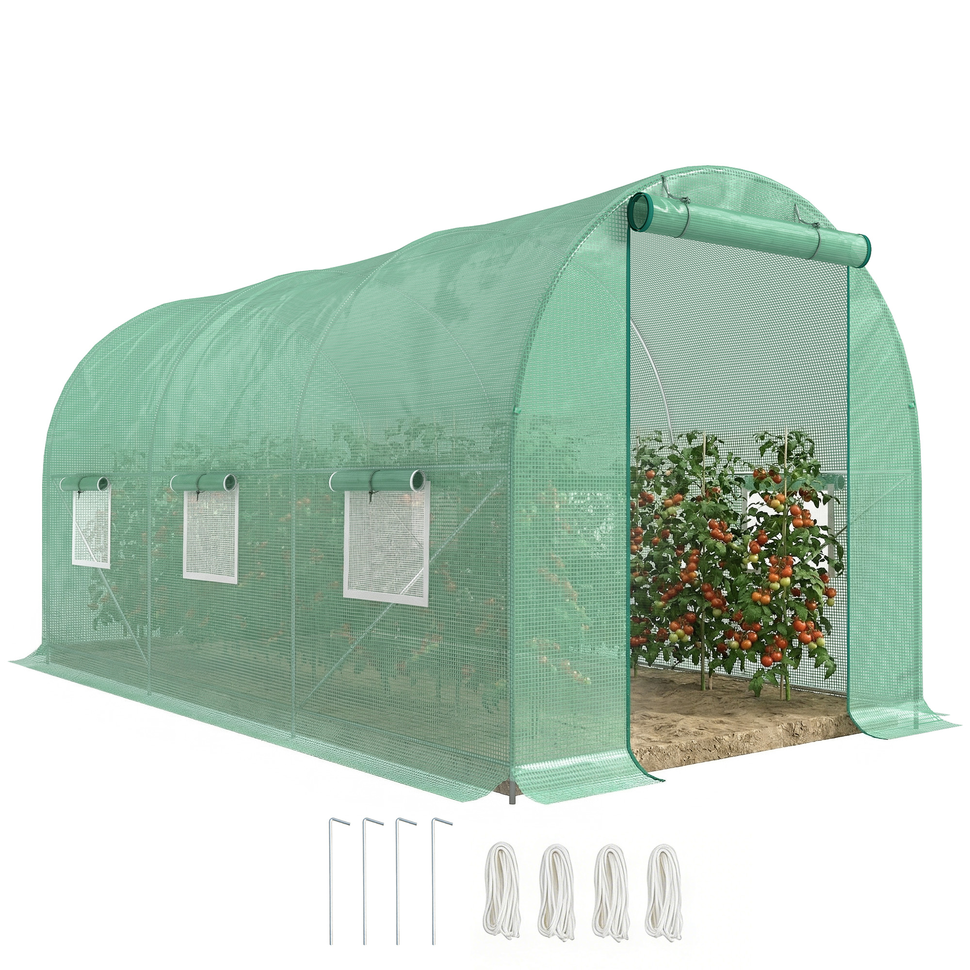 4.5m x 2m x 2m Walk-in Tunnel Greenhouse Garden Plant Growing House with Door and Ventilation Window, Green (Drop Shipping Only, Not for Amazon)