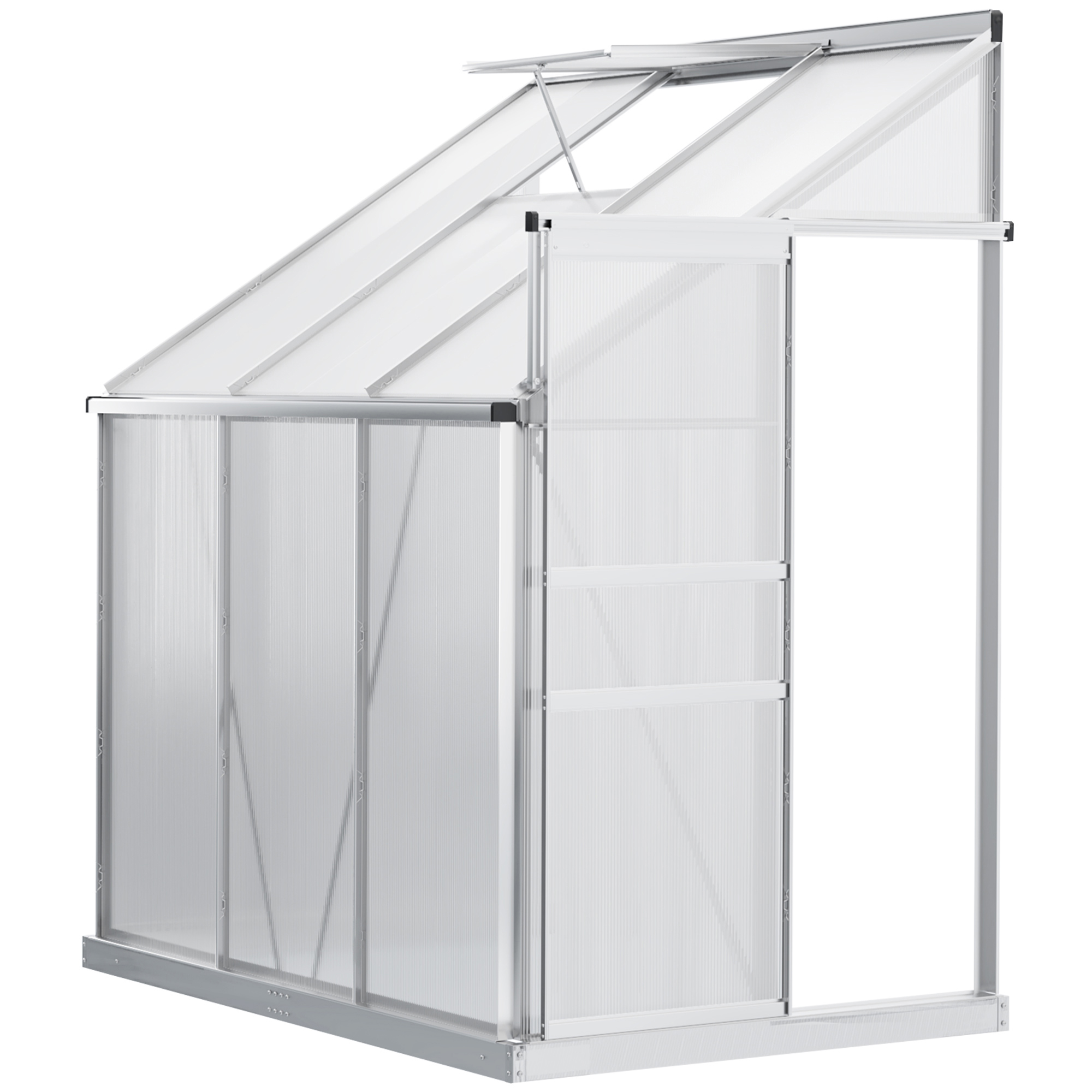 6' x 4' Aluminum Lean-to Greenhouse Polycarbonate Walk-in Garden Greenhouse with Adjustable Roof Vent, Rain Gutter and Sliding Door for Winter, Clear (Drop Shipping Only, Not for Amazon)