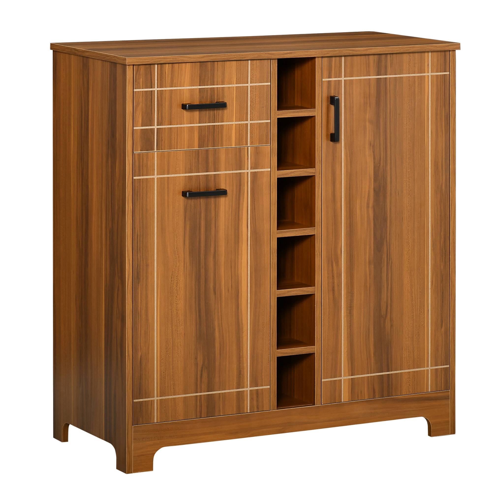 Retro Wine Cabinet for 6 Bottles, Wine Rack Sideboard Serving Bar with Glass Holders and 1 Drawer, Brown (Drop Shipping Only, Not for Amazon)
