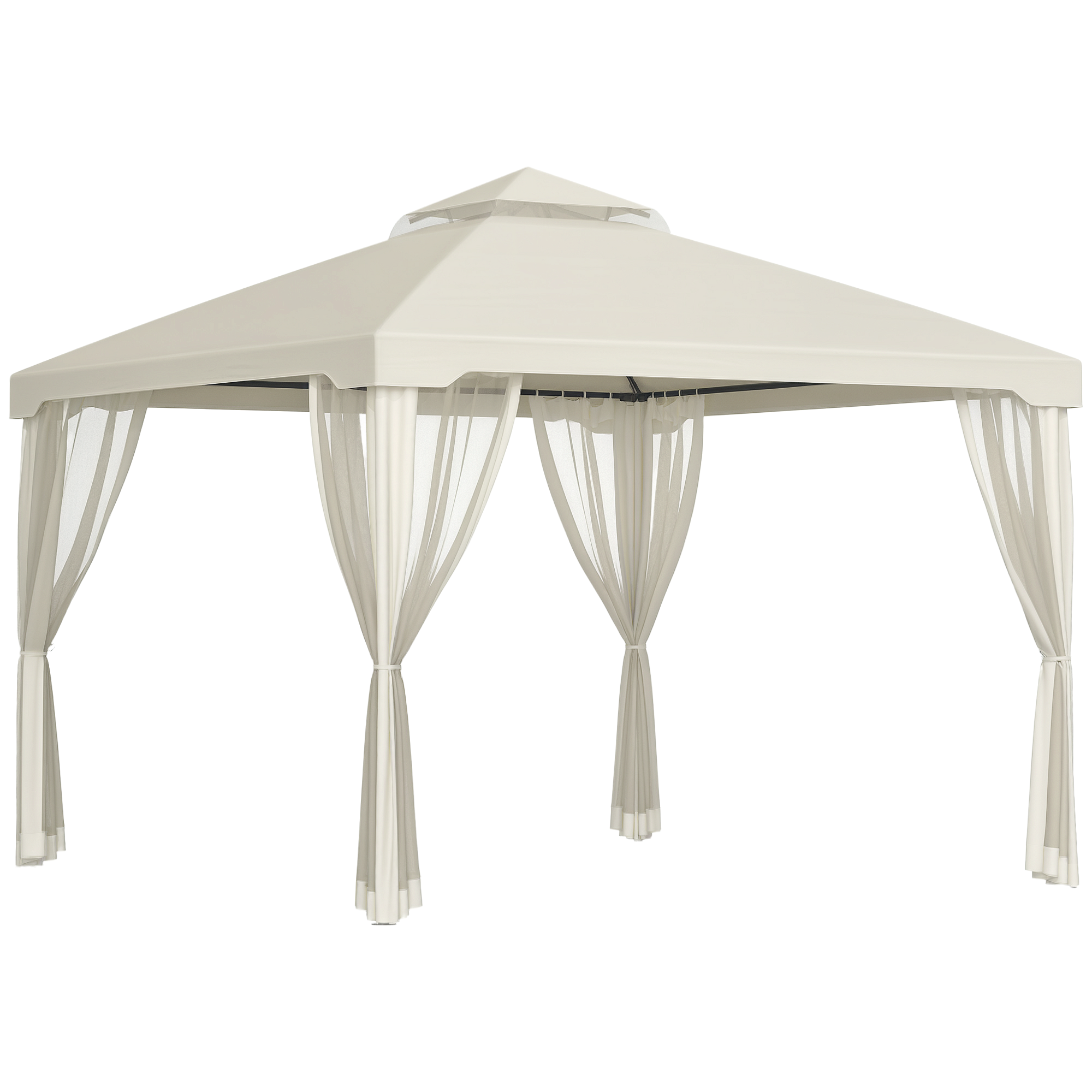 9.6' x 9.6' Patio Gazebo, Outdoor Canopy Shelter with 2-Tier Roof and Netting, Steel Frame for Garden, Lawn, Backyard, and Deck, Cream White (Drop Shipping Only, Not for Amazon)